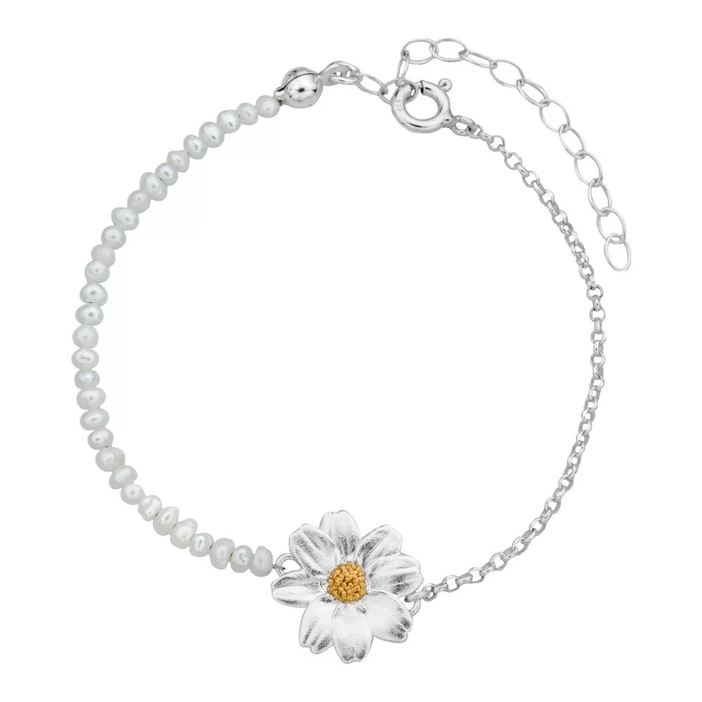 1TA0524-471 THALLO Polytimo Daisy Bracelet 24K Gold And Sterling Silver Pearl White #s291b (A-SK-E)