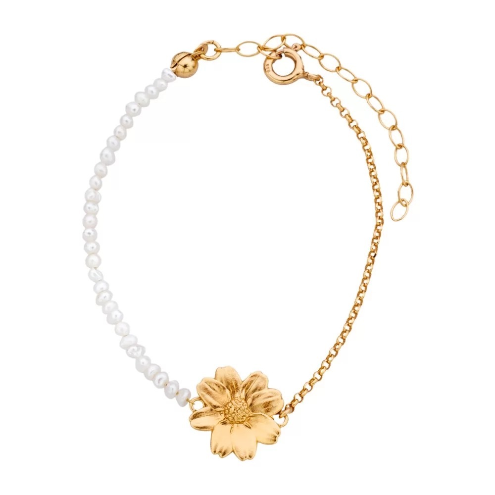 1TA0524-472 THALLO Polytimo Daisy Bracelet 24K Gold Vermeil on Sterling Silver Pearl #s290b (A-SK-E)