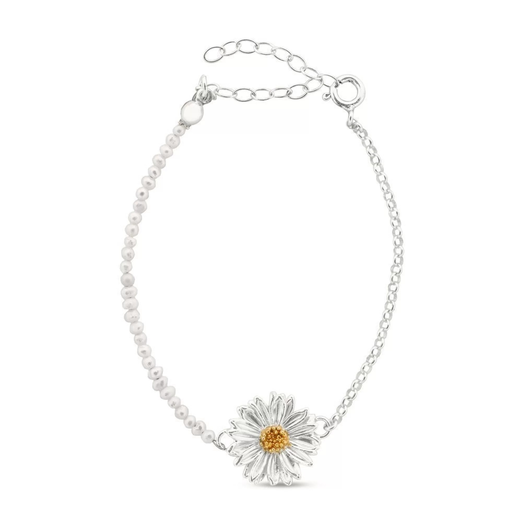 1TA0524-145 THALLO Daisy Field Daisy Bracelet 24K Gold and Sterling Silver Pearl #s298b (A-SK-E)