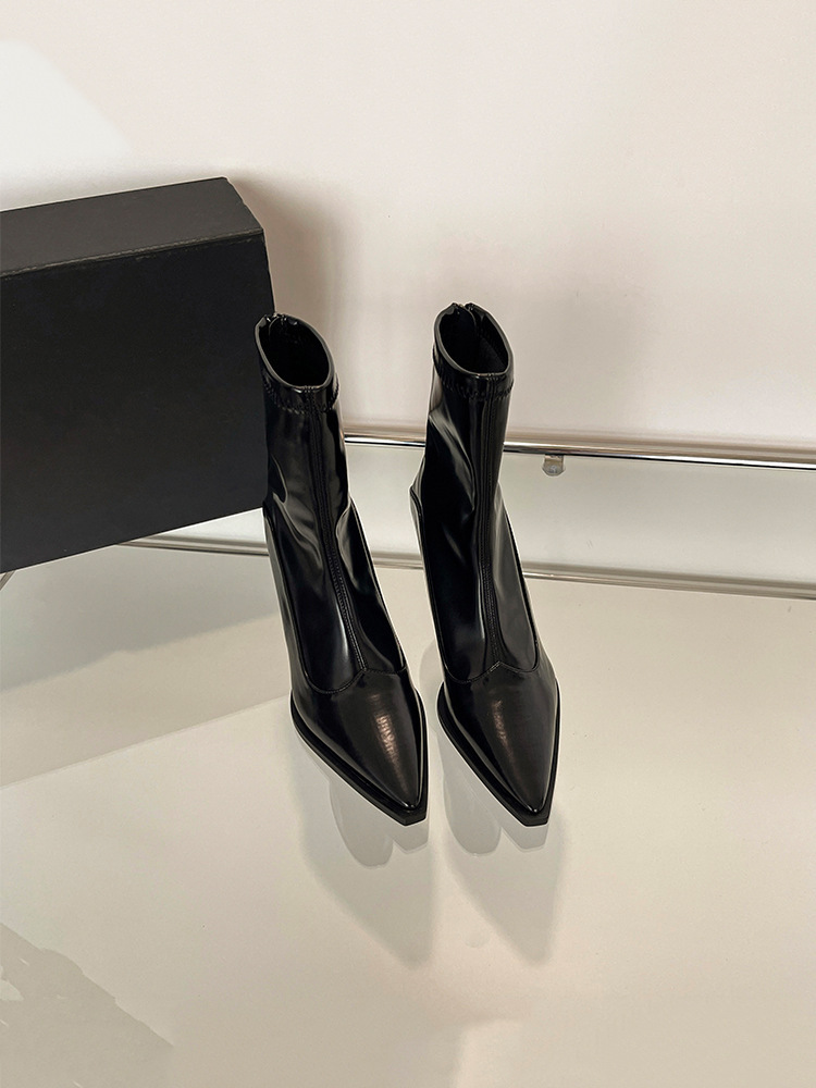 高級感 尖頭瘦瘦短靴(35-39)(黑/深咖)