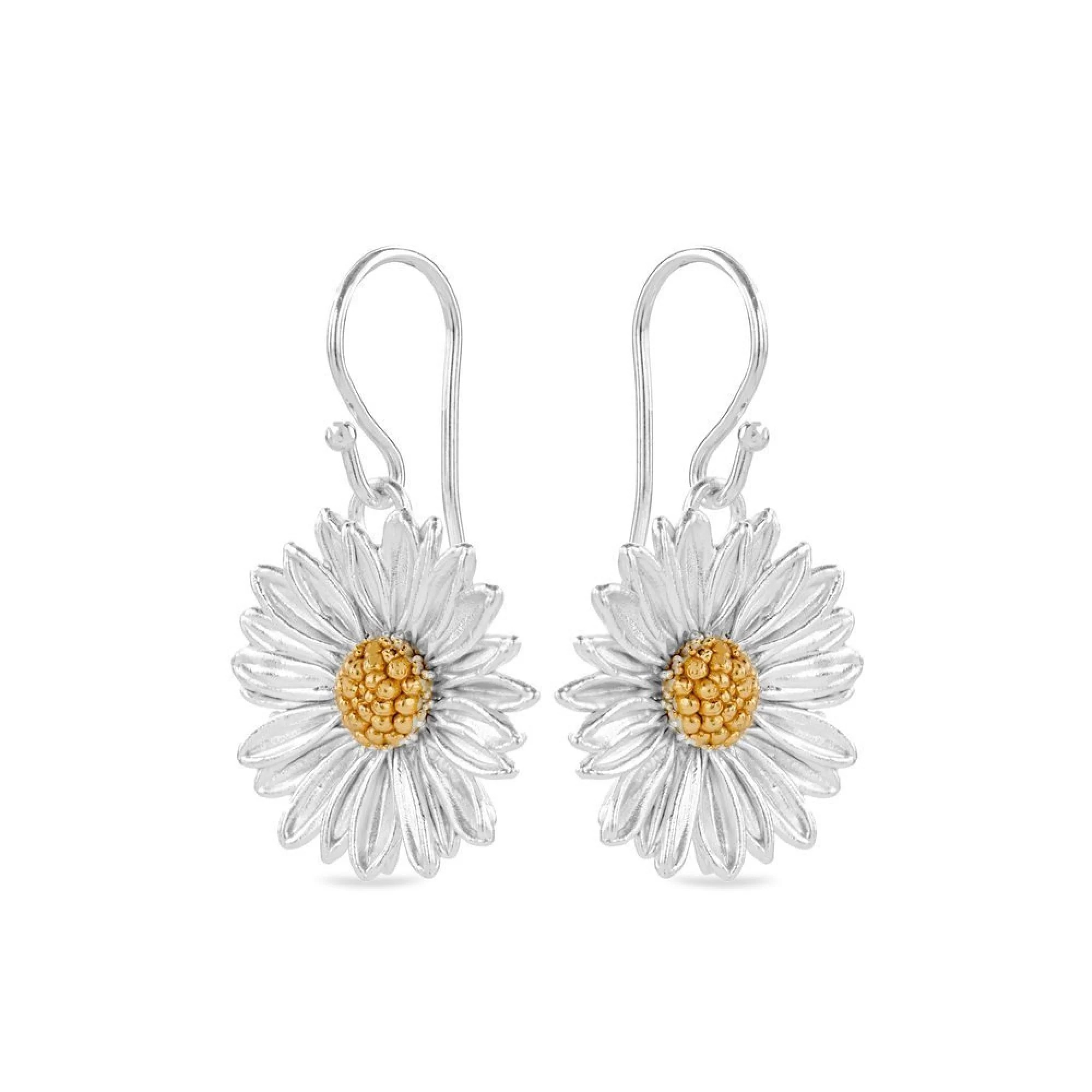 1TA0524-294 THALLO Daisy Field Daisy Earrings Drops & Dangles with Hooks 24K Gold and Sterling Silver #s232a (A-SK-E)