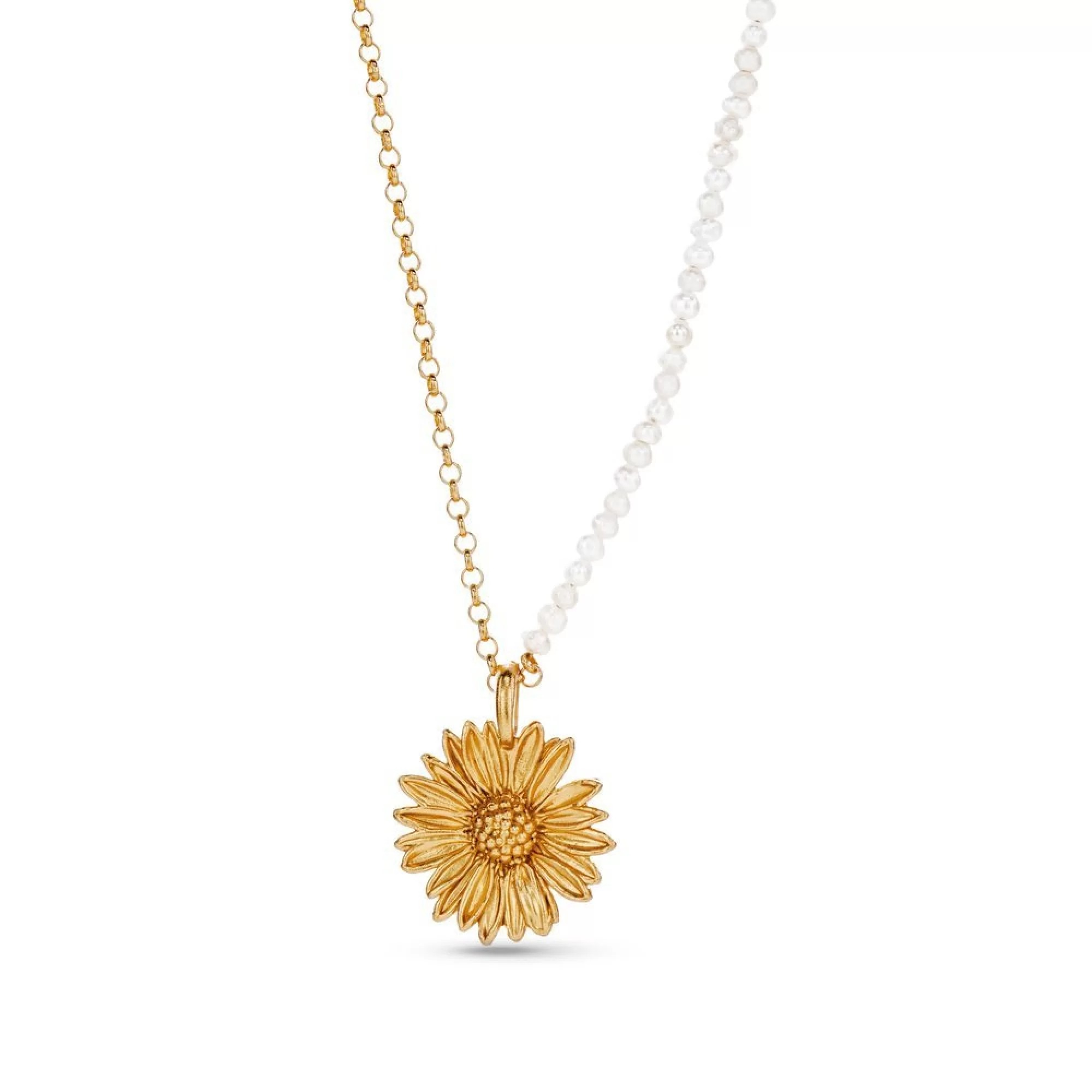 1TA0524-196 THALLO Daisy Field Daisy Pendant Layer with Detachable Motif 24K Gold Vermeil on Sterling Silver Pearl #s342b (A-SK-E)