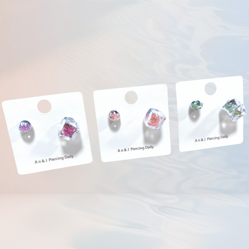 合金-珠珠透明球耳針&珠珠透明瓶耳扣 3色