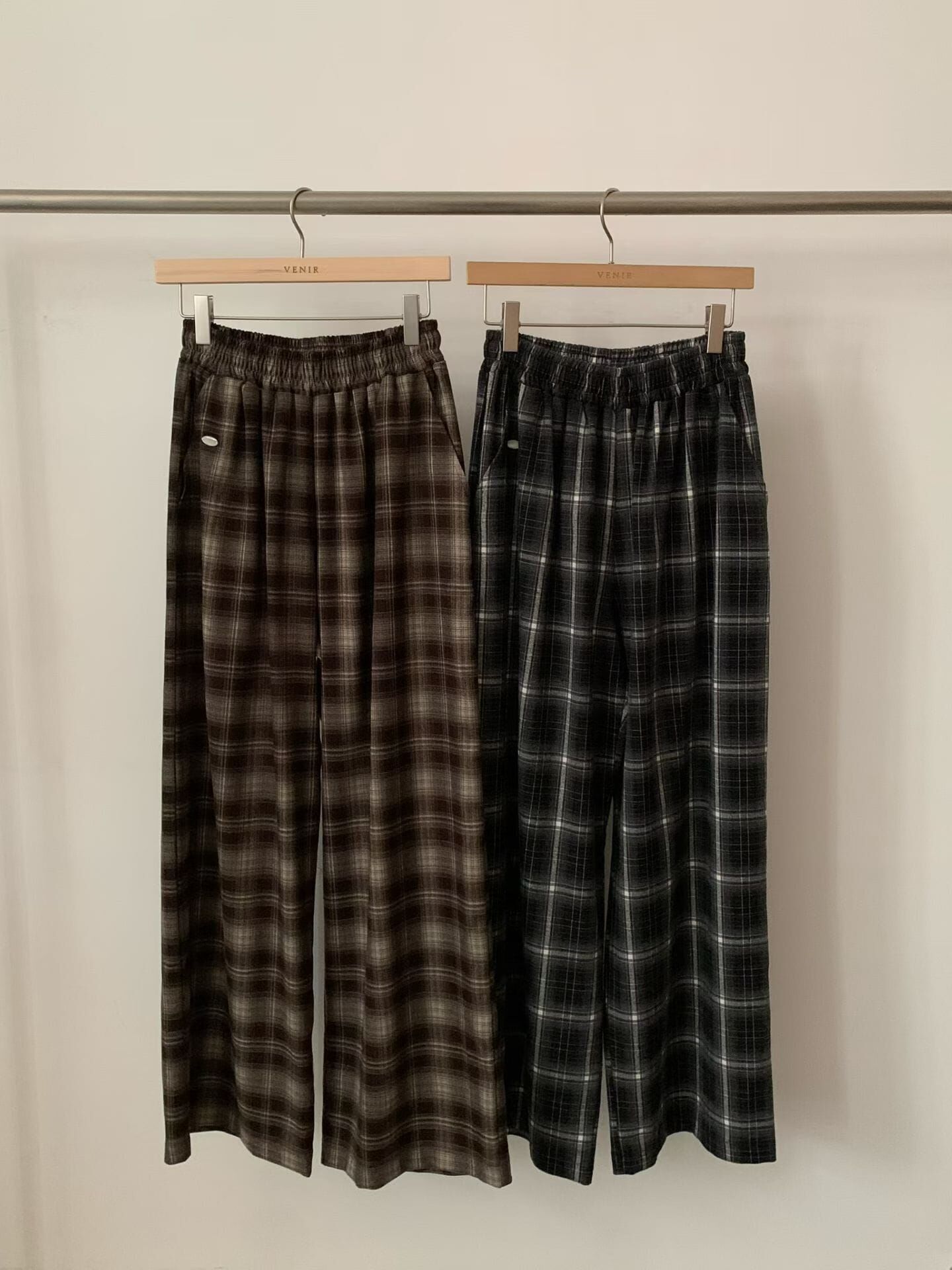 VR5258 鬆緊腰格紋長褲