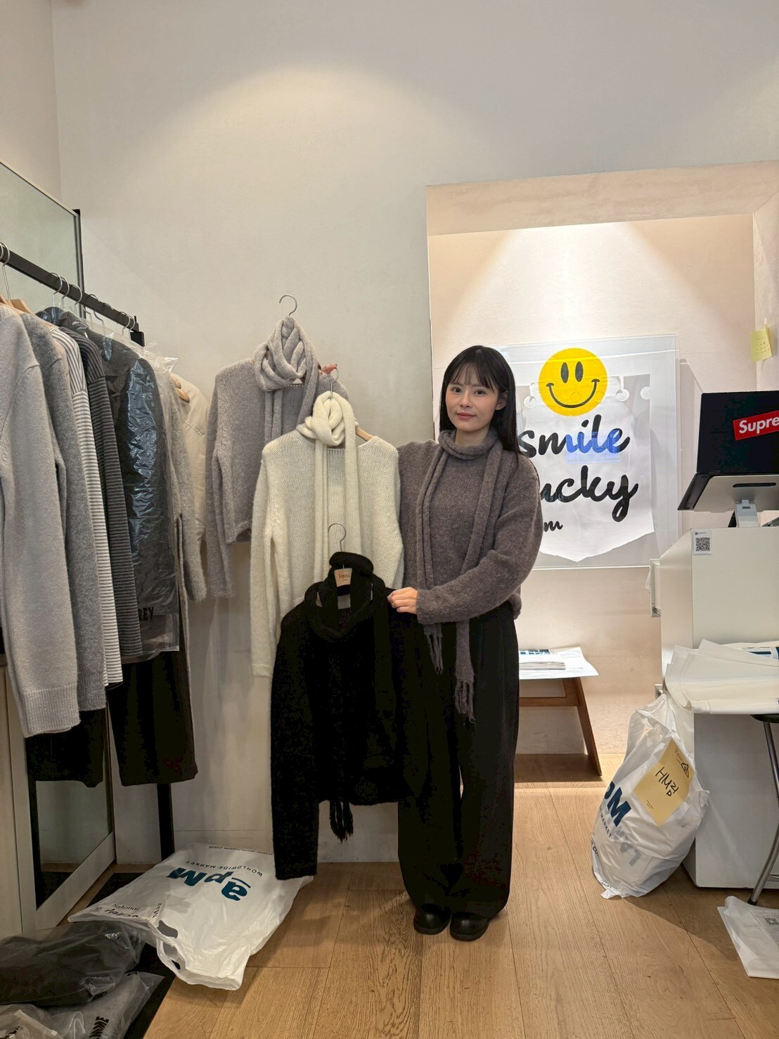 LF5201 羊駝毛短版開襟衫圍巾套裝