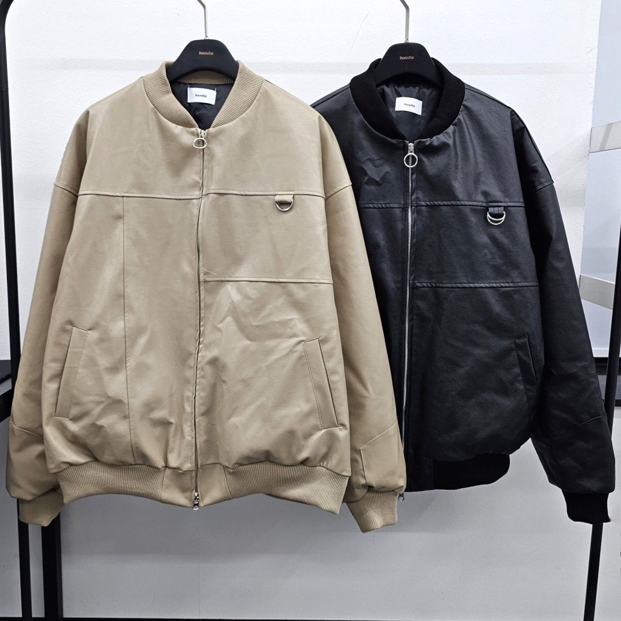 淨色拉鍊合成皮褸 HD-051JK