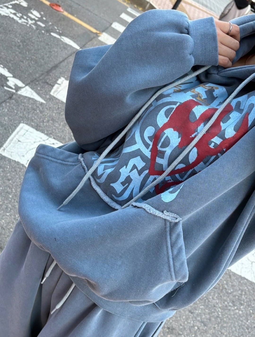 洗水英文字圖案連帽衛衣 HD-054T