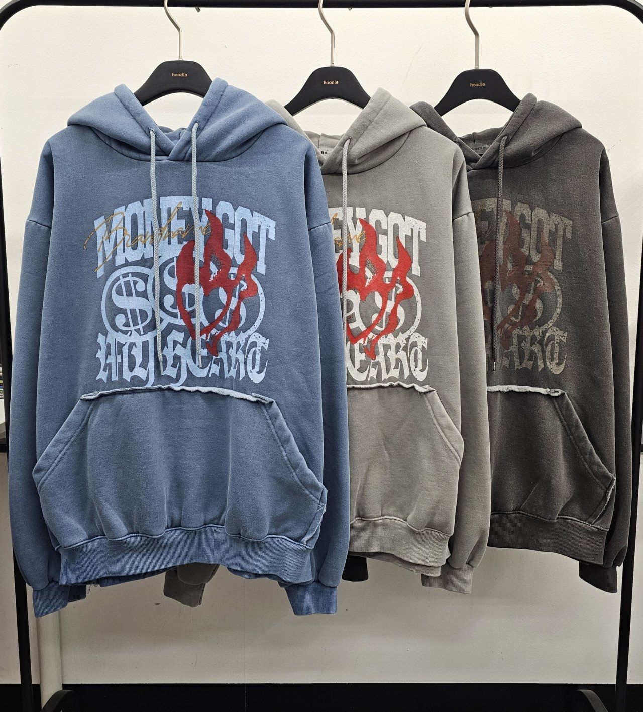 洗水英文字圖案連帽衛衣 HD-054T