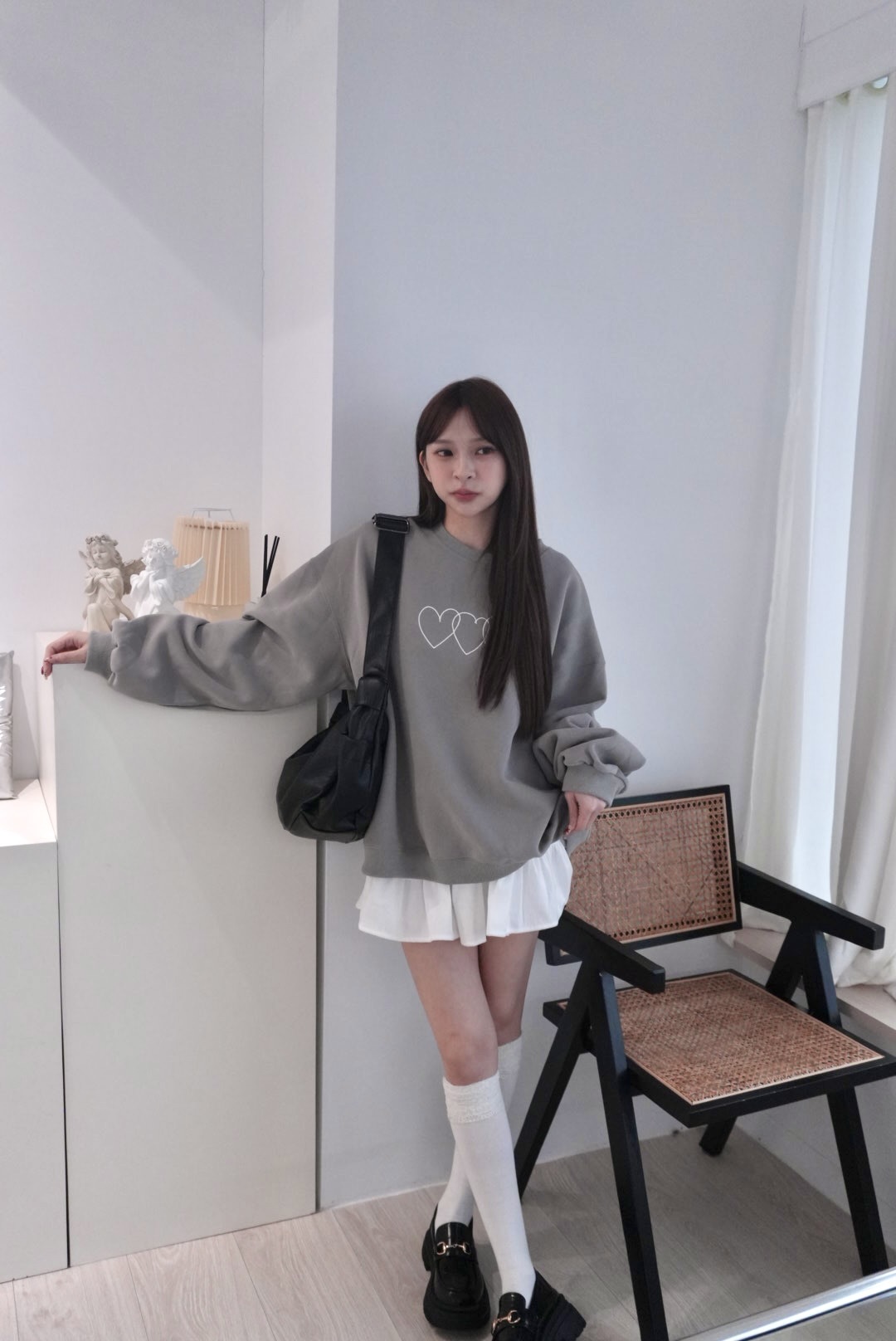 日常百搭 圓領愛心大學T