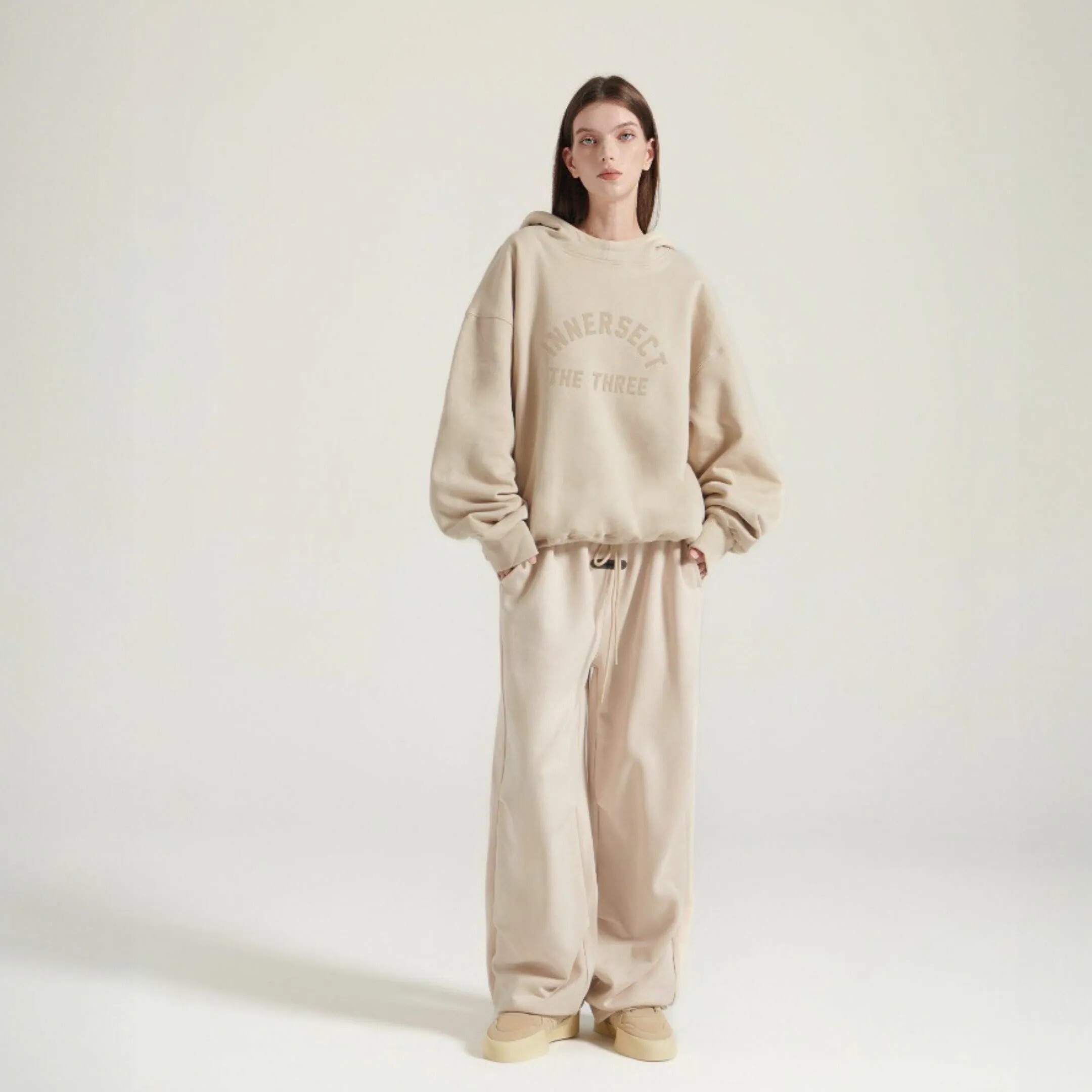 INNERSECT三生萬物背三點重磅米黃帽T-INN24FWTHD200