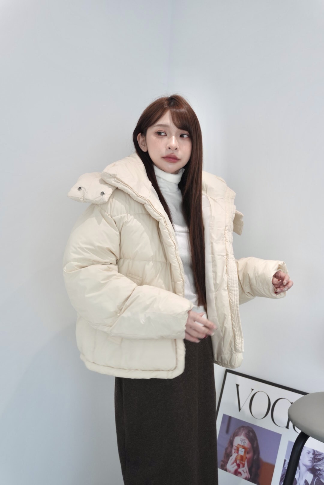 現貨 自帶圍巾!麵包收邊鋪棉外套