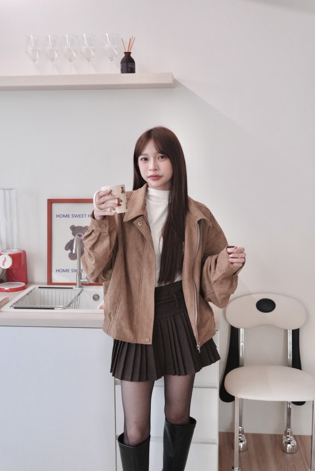 現貨 秋冬必備麂皮款!麂皮落肩外套