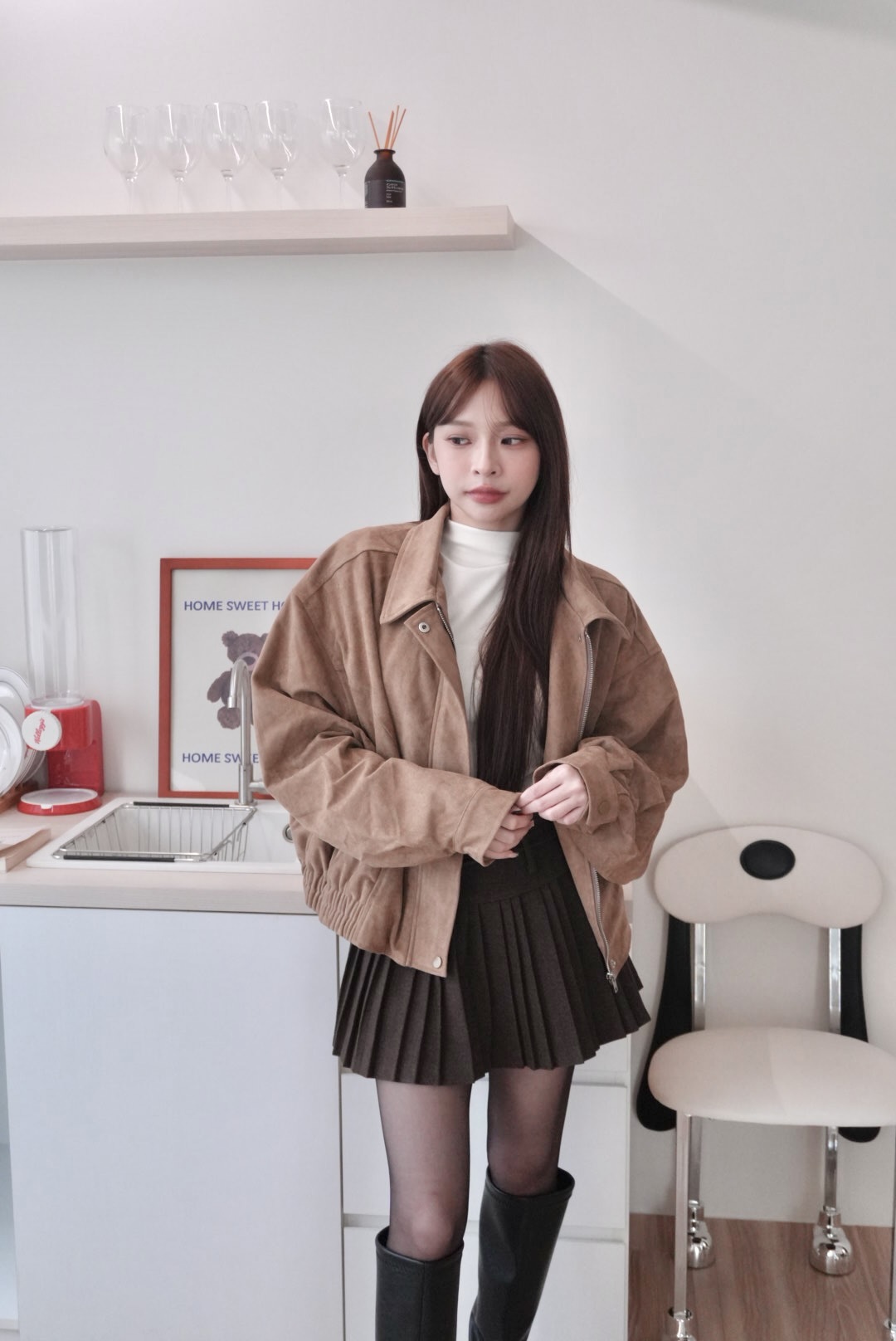 現貨 秋冬必備麂皮款!麂皮落肩外套