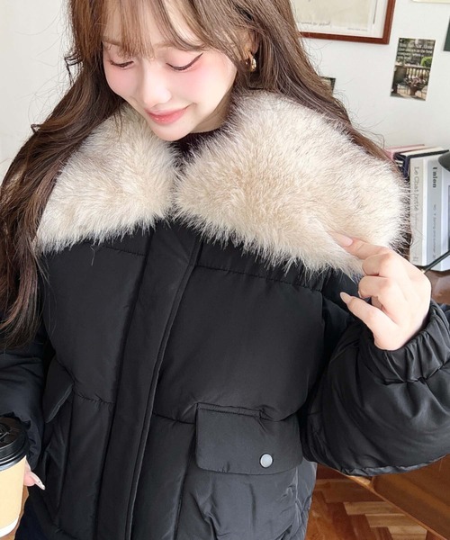 日本🇯🇵連線 Moment+ 毛毛翻領短版外套 人造羽絨 下擺抽繩 毛絨領 外套 保暖外套 夾克 羽絨外套 2色(任買兩件711免運)/預購