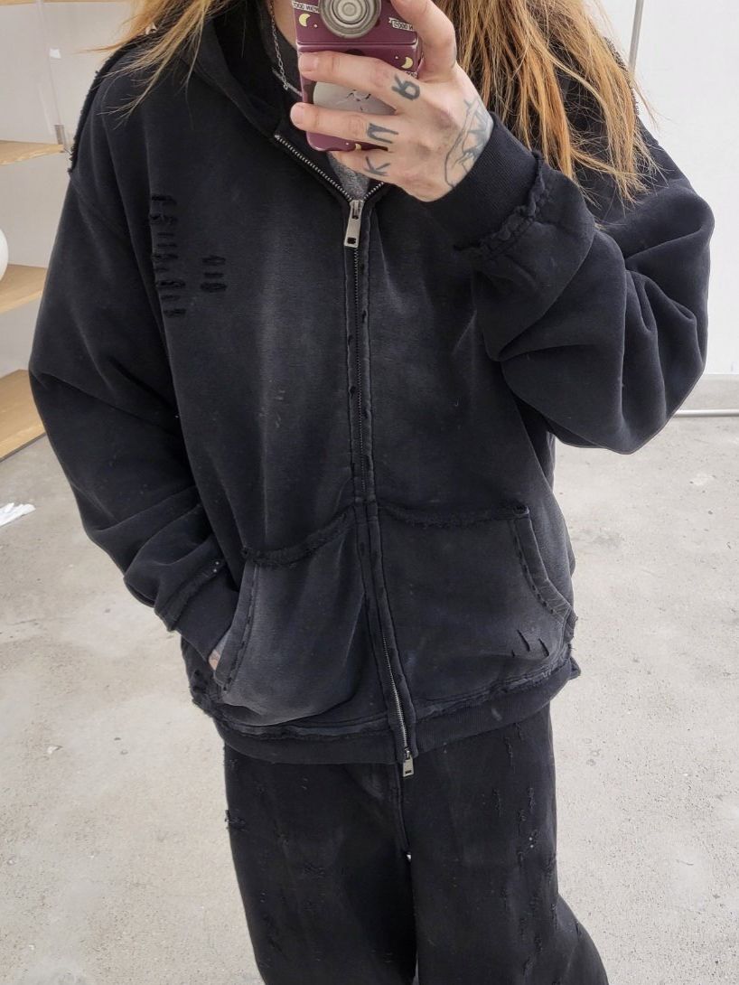 仿污連帽拉鍊外套(薄抓毛底) GLAMOUR-131JK