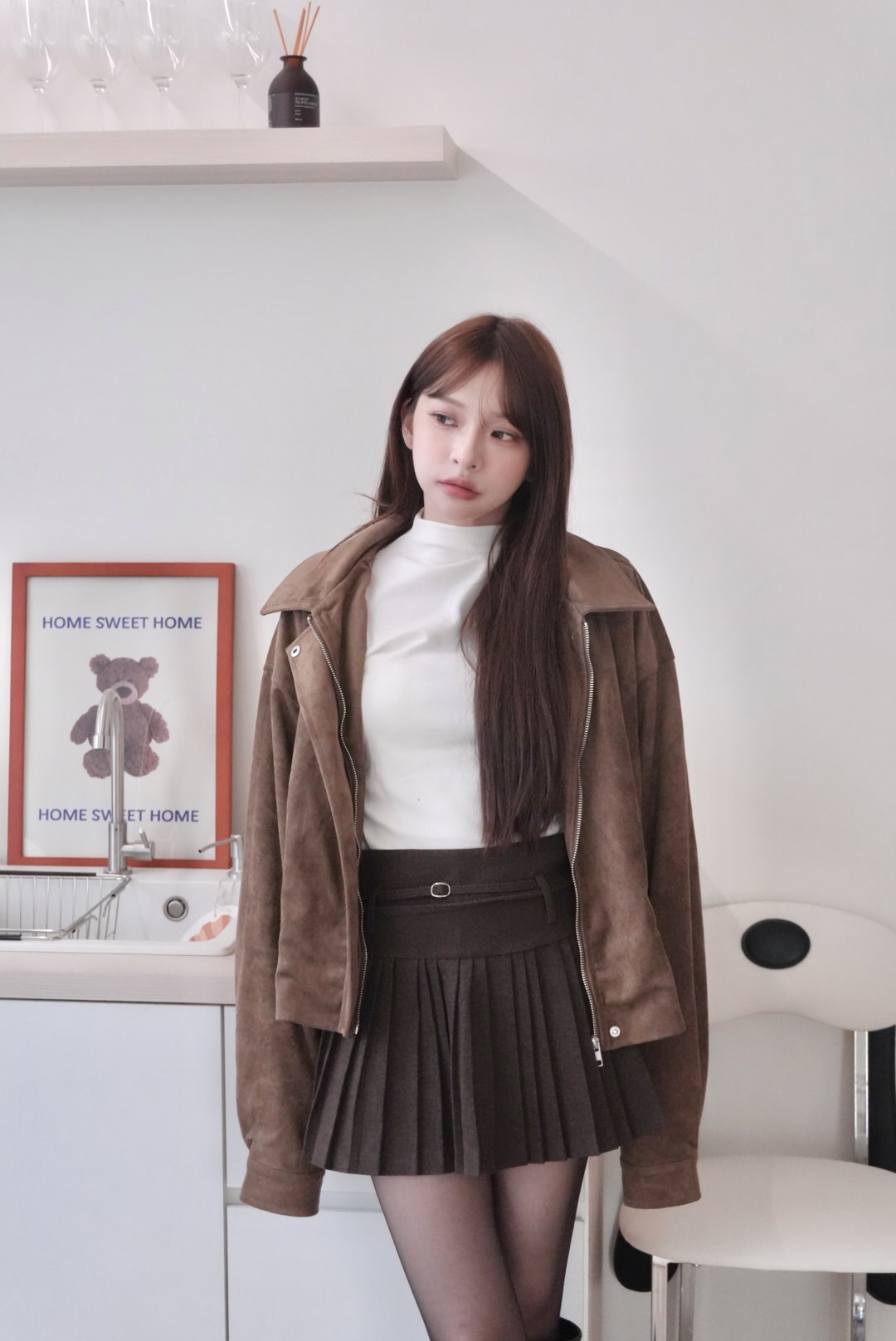 學院風 細綁繩百褶毛呢褲裙