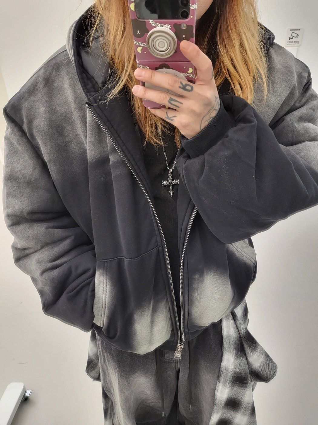 仿污連帽拉鍊外套(薄夾棉) GLAMOUR-136JK