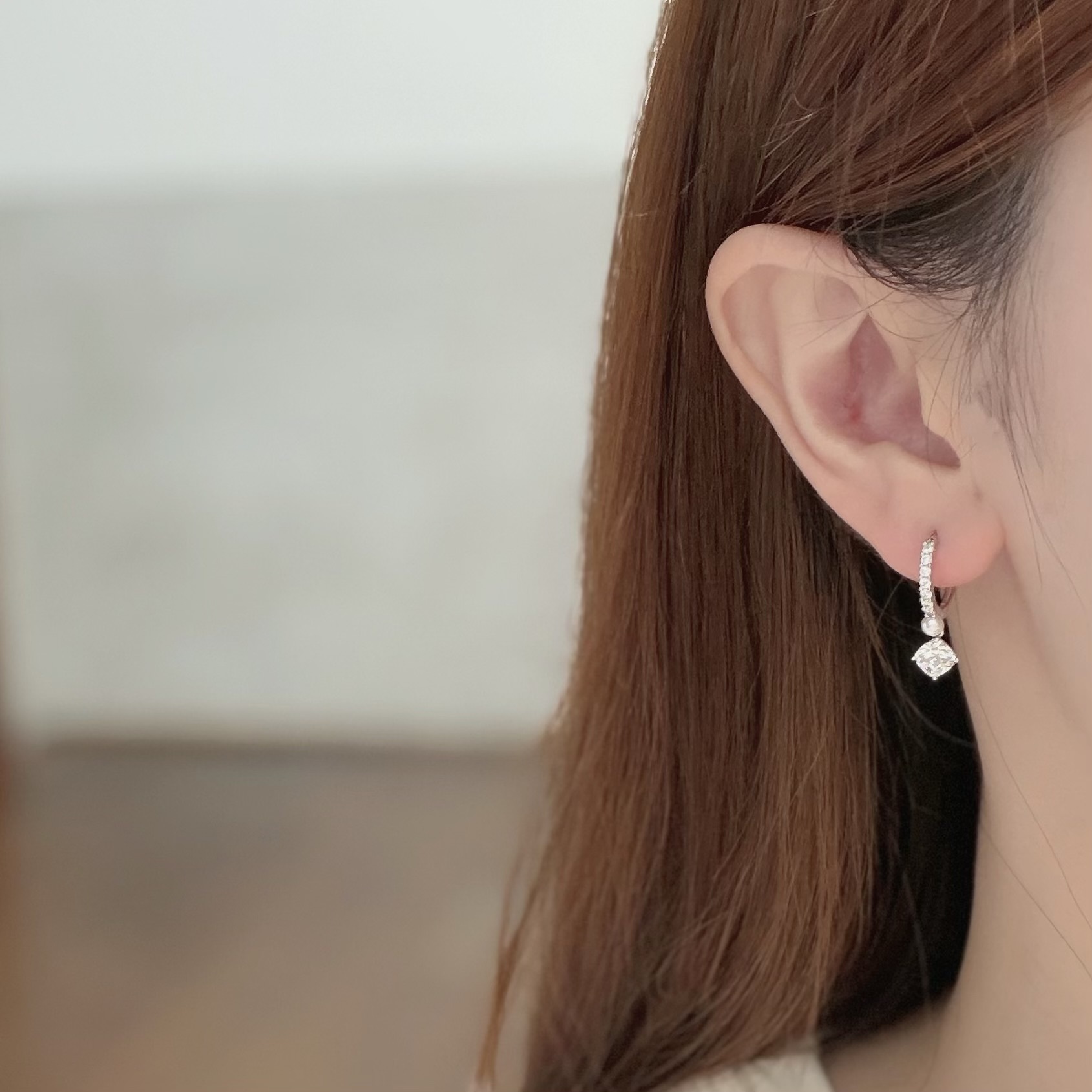 【輕奢】排鑽珍珠單鑽垂吊純銀易扣