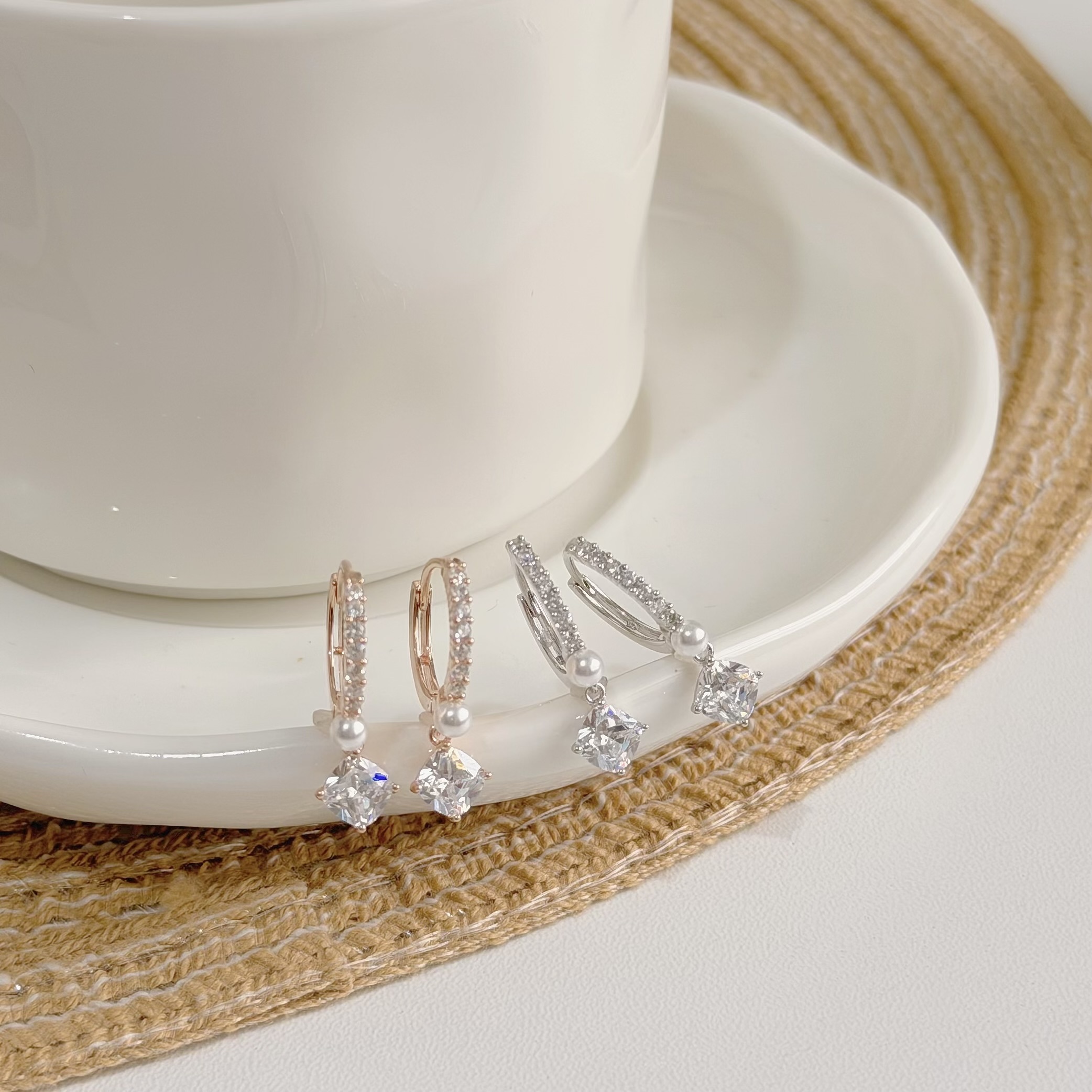 【輕奢】排鑽珍珠單鑽垂吊純銀易扣