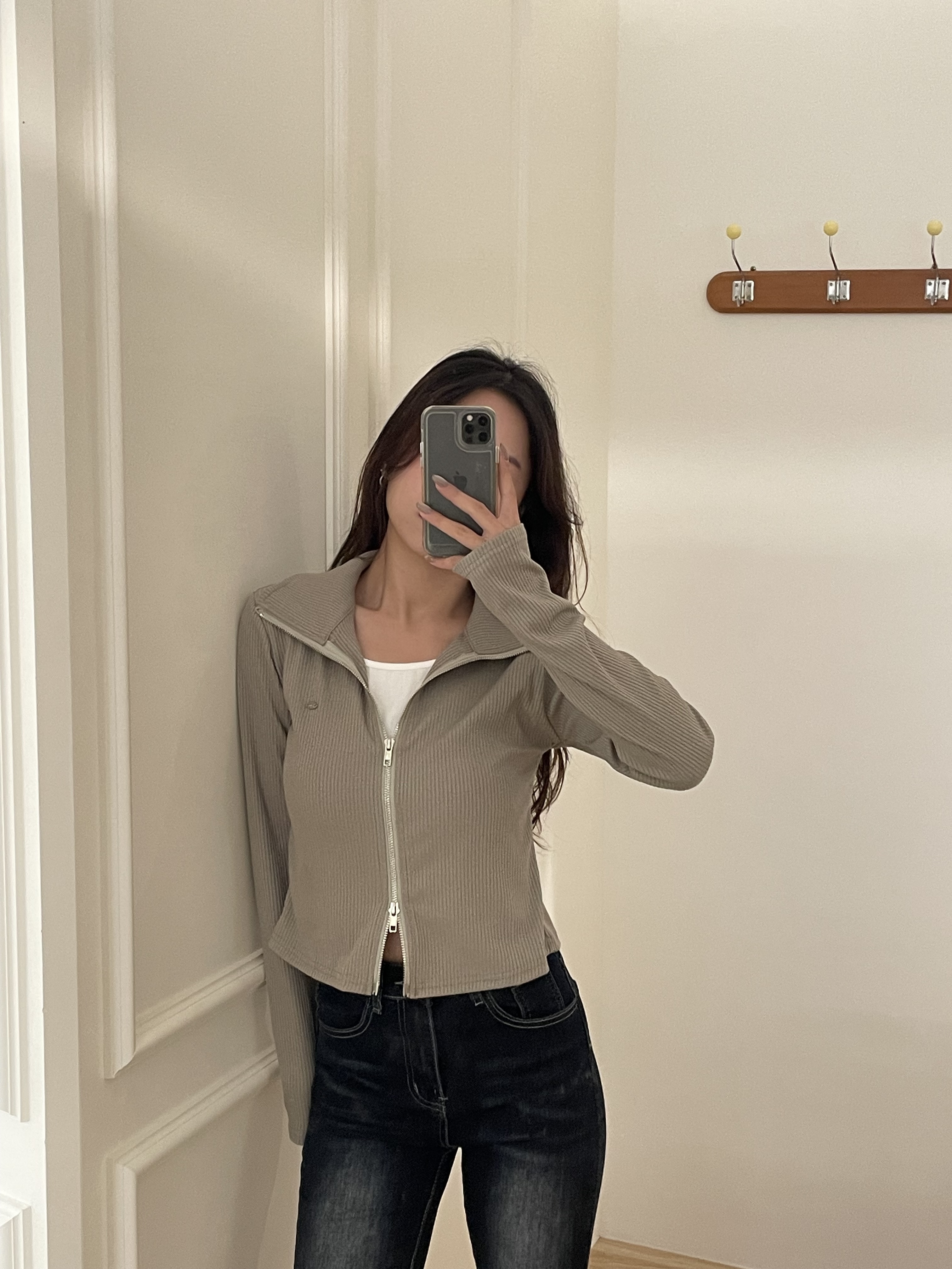 自由定義 小銀標拉鍊翻領上衣