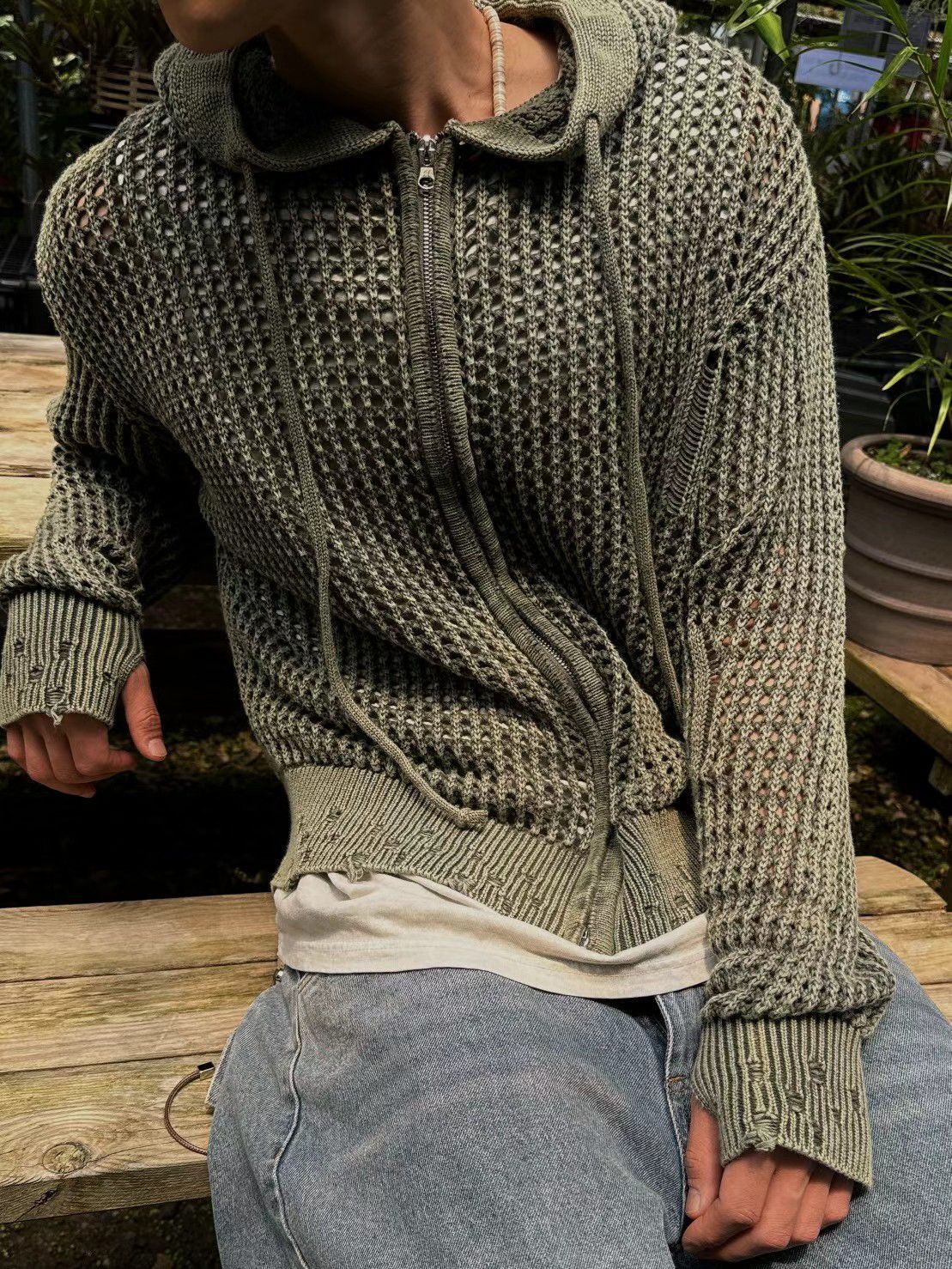 網紋連帽拉鍊外套 WEEKEND-045JK