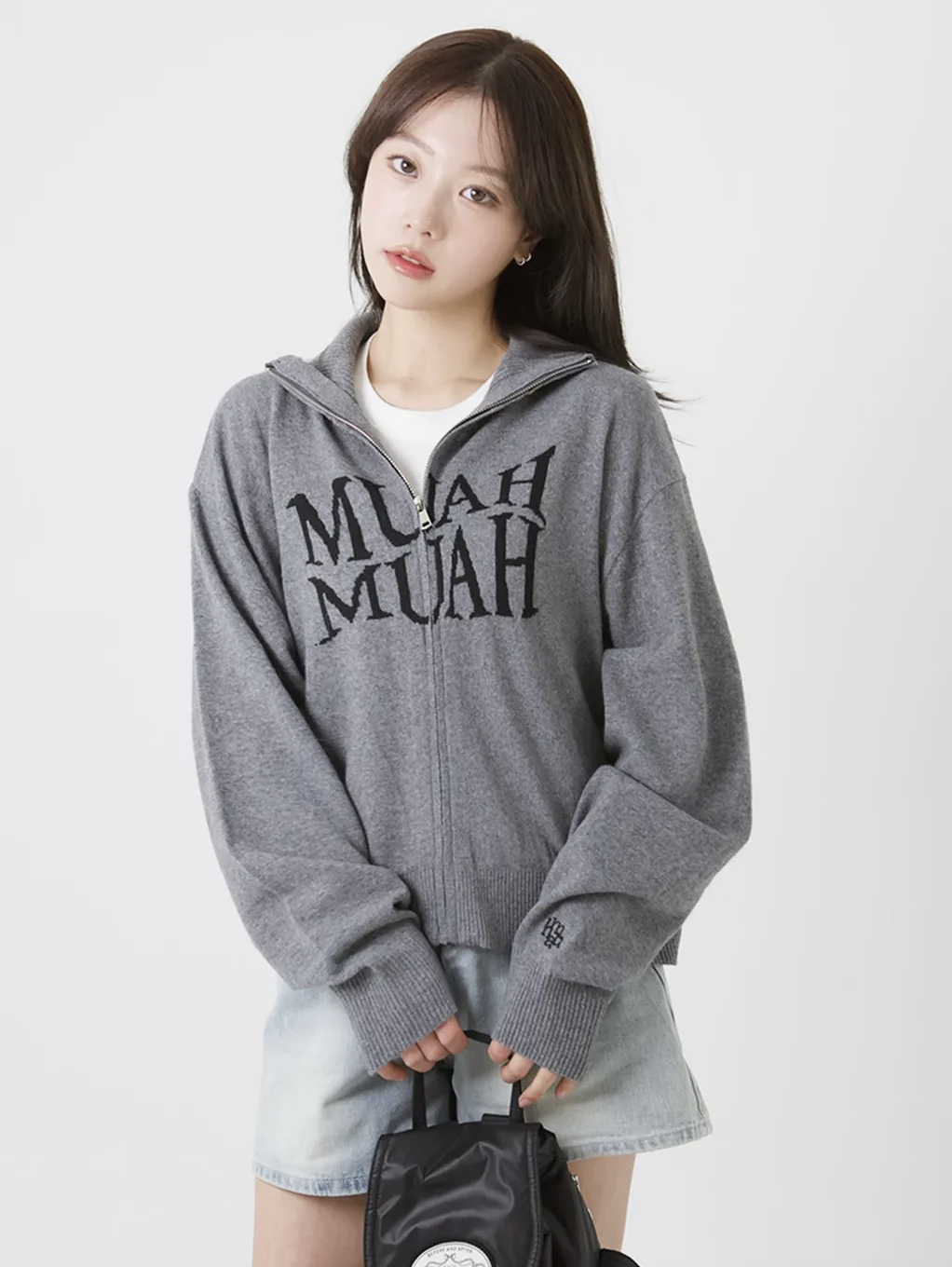 韓國🇰🇷連線 Muah Muah 提花針織拉鍊開襟衫 針織 針織衫 開襟衫 拉鍊外套 2色 (任買兩件711免運)/預購