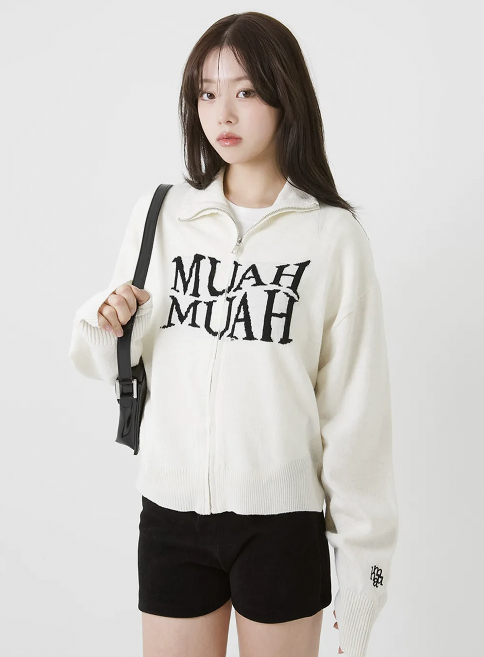 韓國🇰🇷連線 Muah Muah 提花針織拉鍊開襟衫 針織 針織衫 開襟衫 拉鍊外套 2色 (任買兩件711免運)/預購