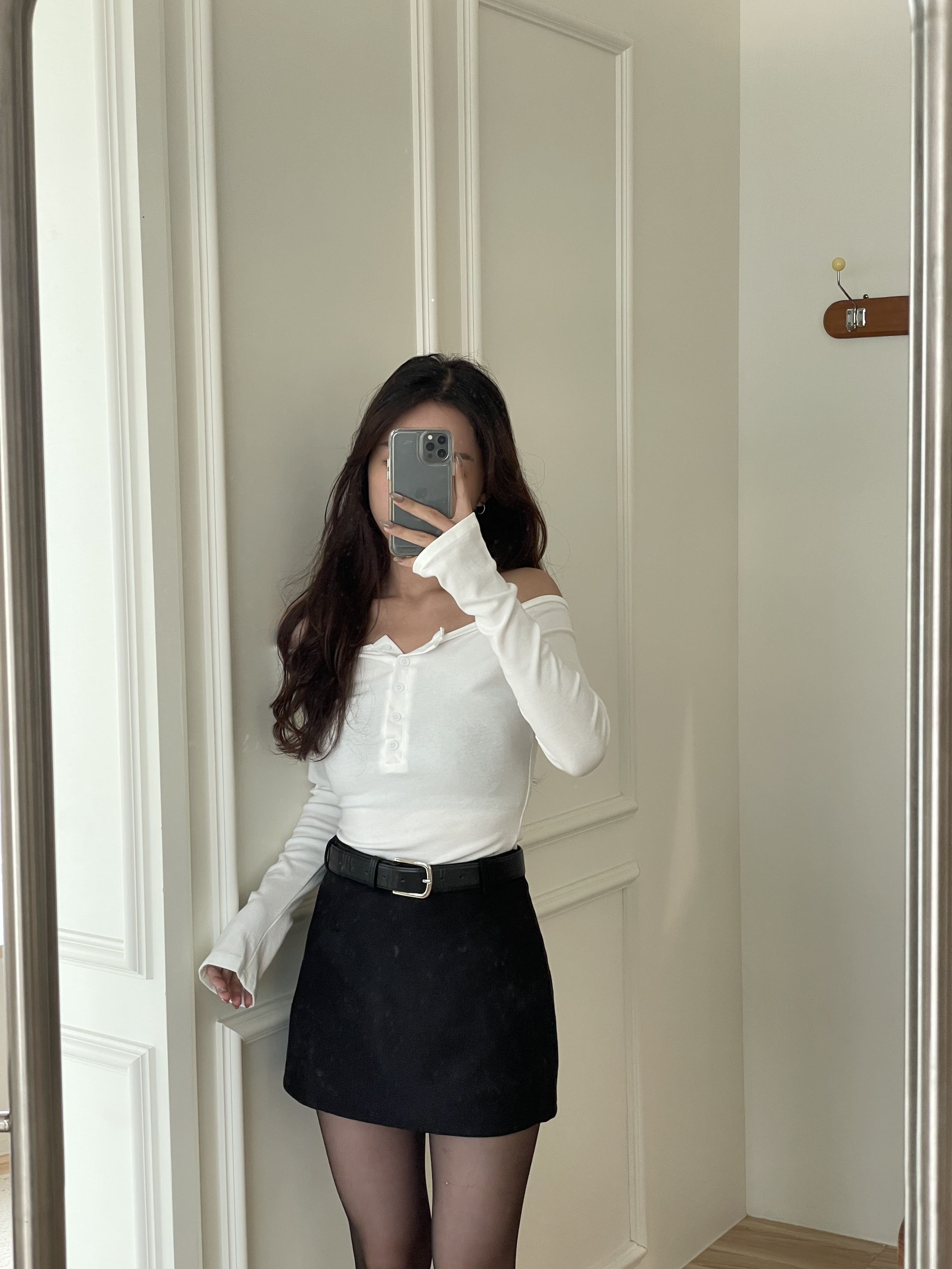 隨性一字領開扣上衣