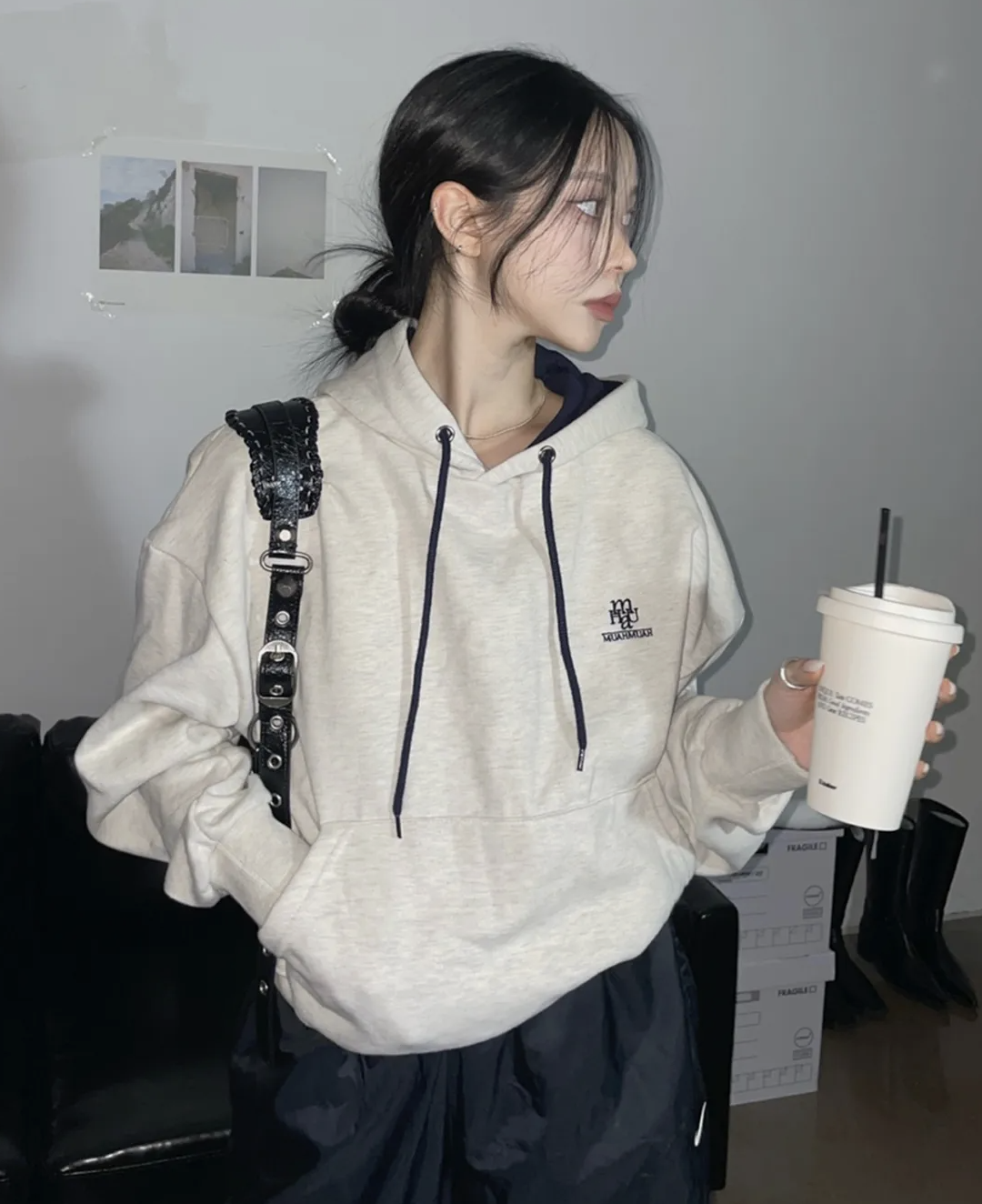 韓國🇰🇷連線 Muah Muah 內外撞色刺繡連帽衫 帽T 寬鬆 刺繡 撞色 長袖 連帽衫 6色 (任買兩件711免運)/預購