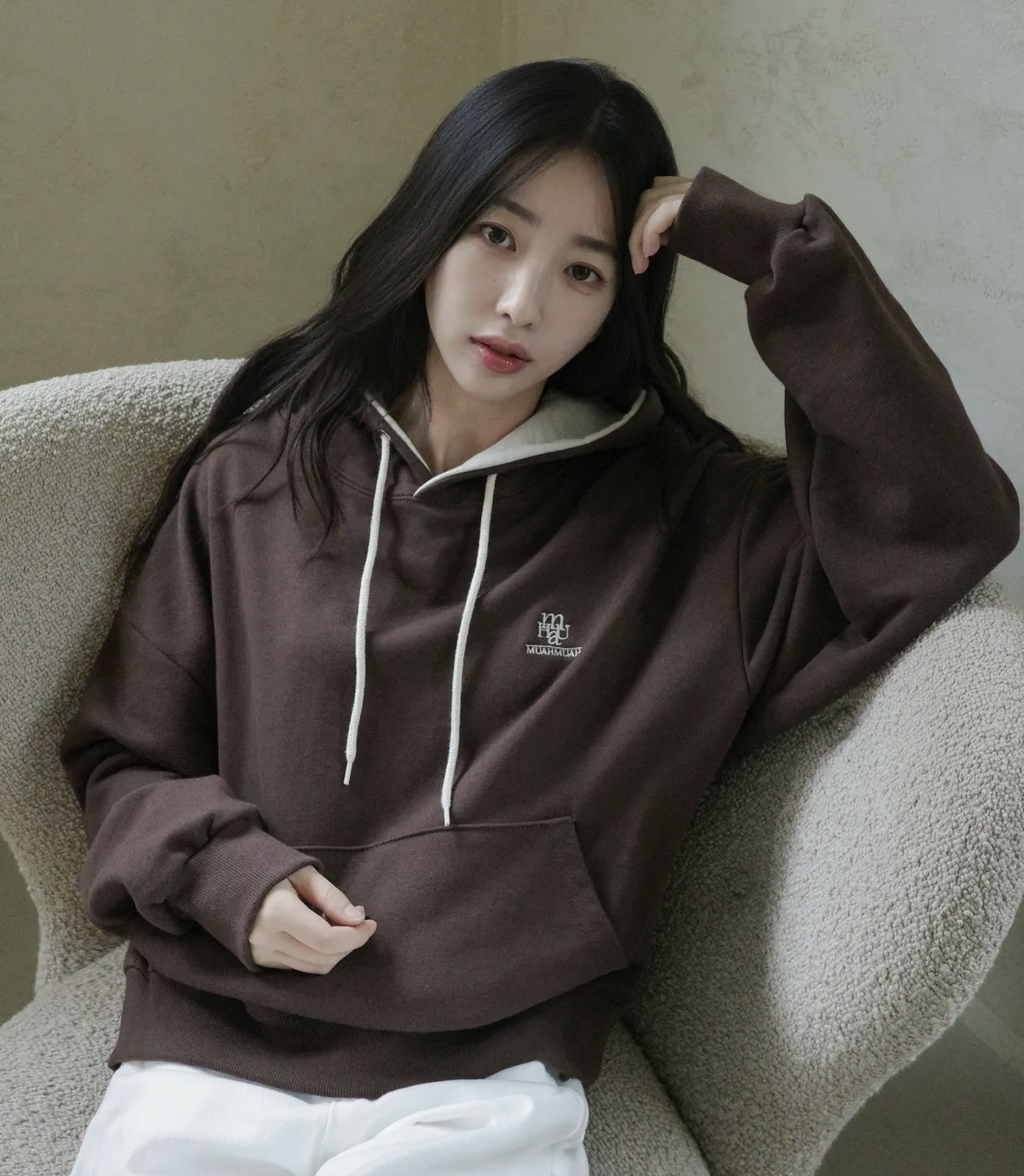 韓國🇰🇷連線 Muah Muah 內外撞色刺繡連帽衫 帽T 寬鬆 刺繡 撞色 長袖 連帽衫 6色 (任買兩件711免運)/預購