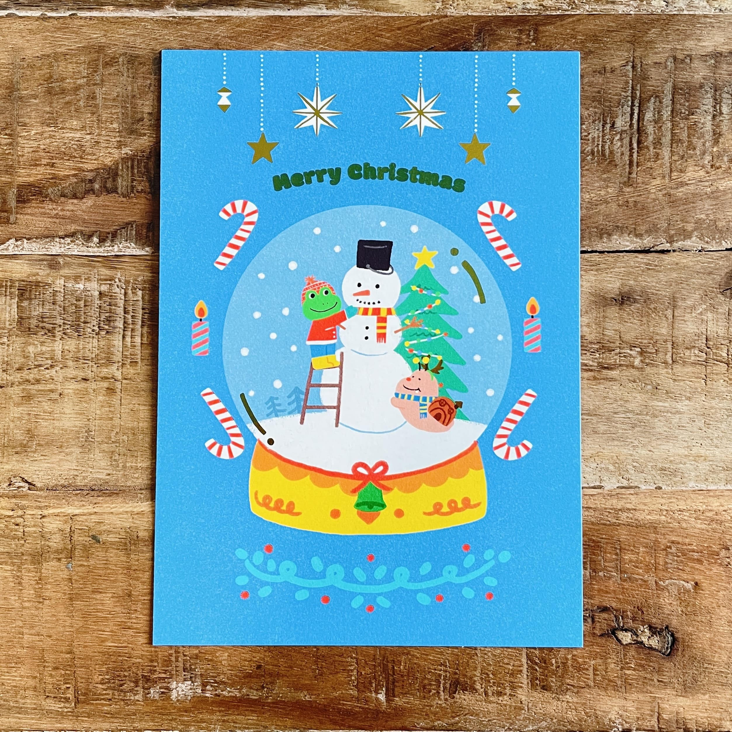 小呱小蝸的雪人派對/燙金明信片