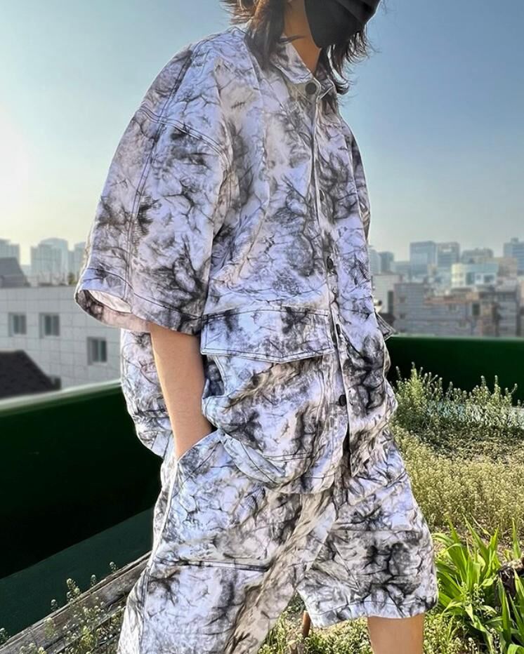 拼皮袋紮染短袖恤衫 S2001