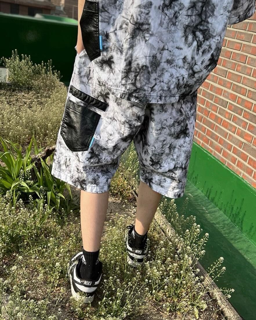 拼皮袋紮染短褲 P2353