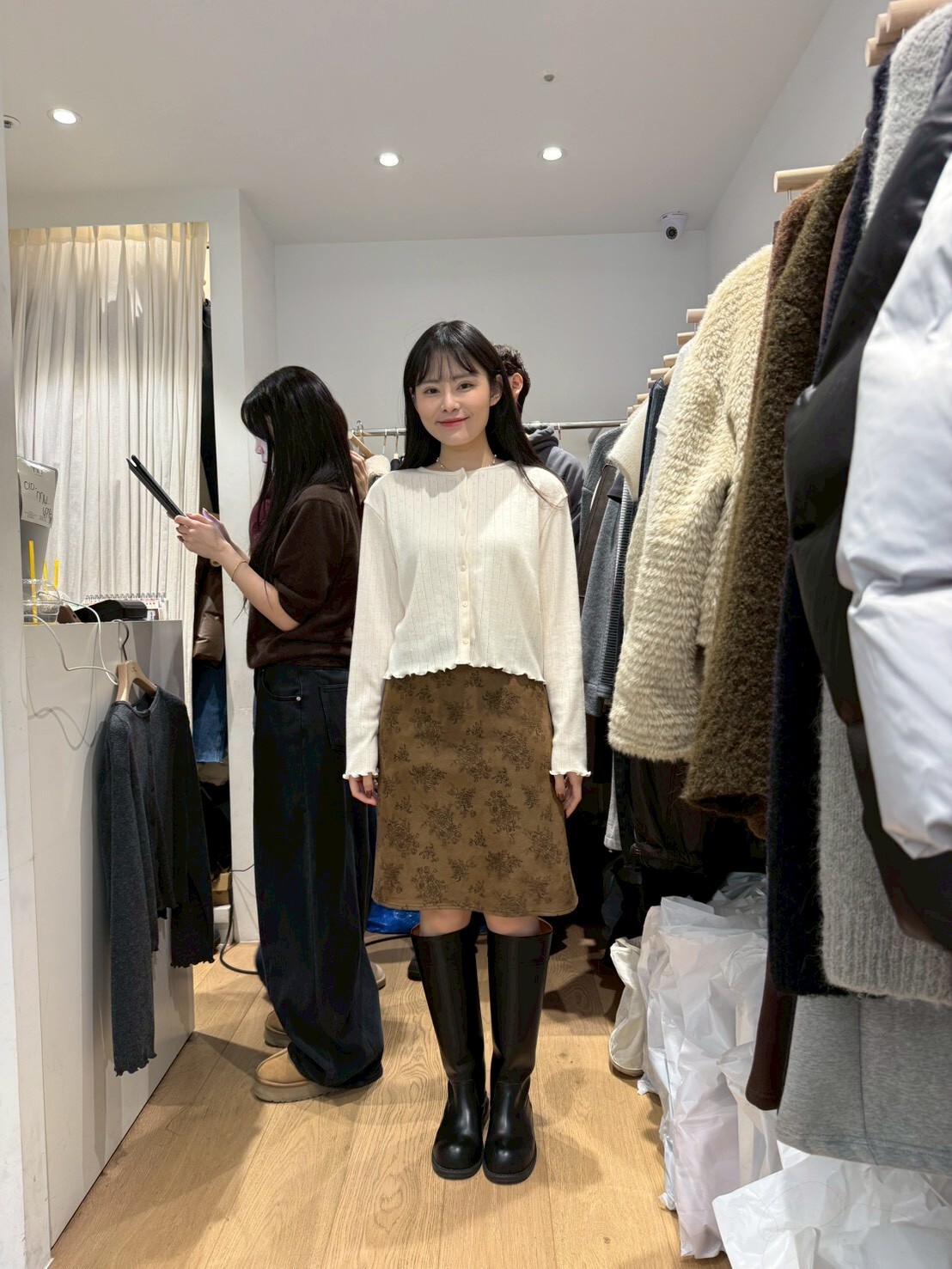 TF5225 印花麂皮A字裙