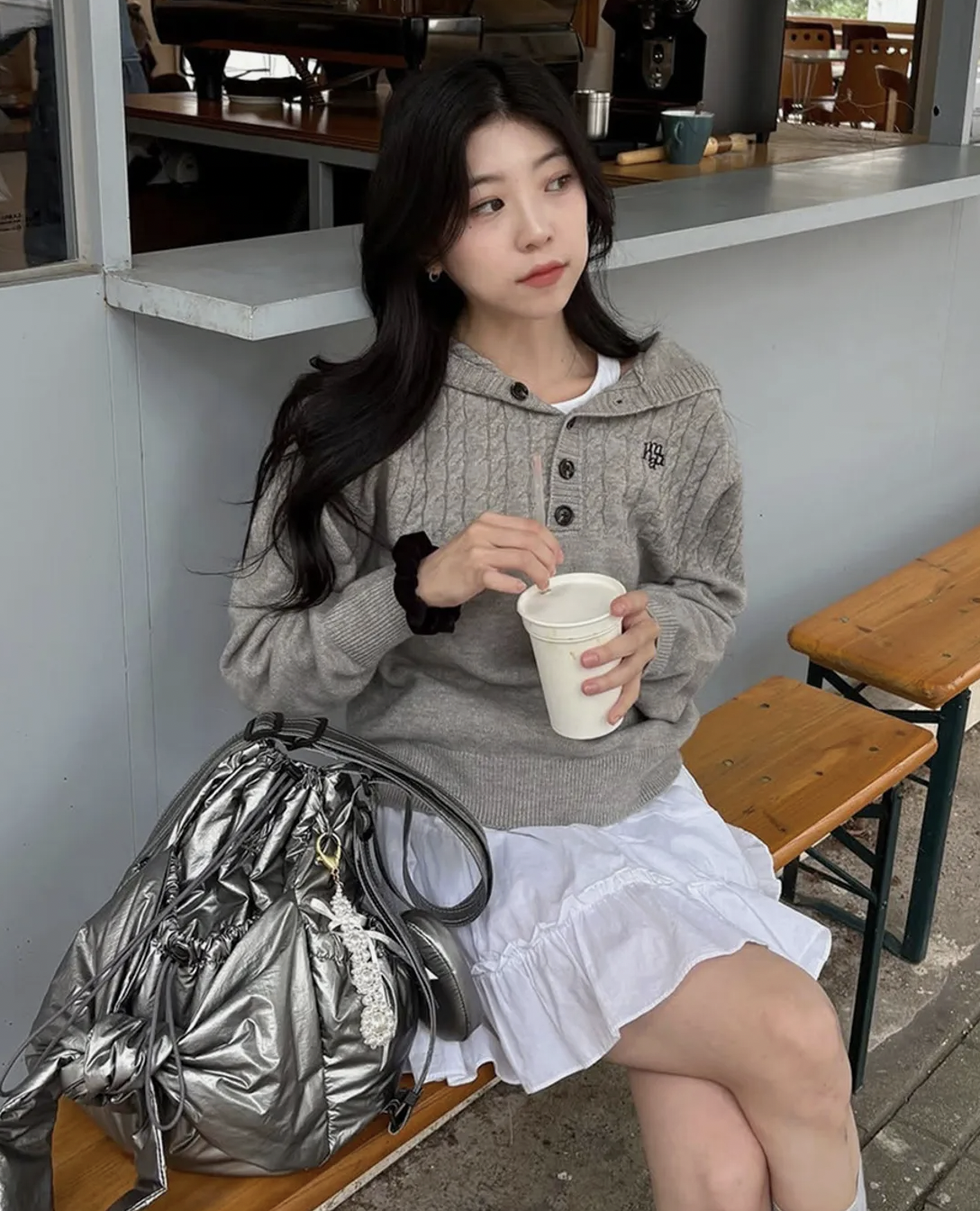 韓國🇰🇷連線 Muah Muah 刺繡半開襟針織連帽衫 刺繡 開襟衫 針織衫 連帽衫 長袖 4色 (任買兩件711免運)/預購