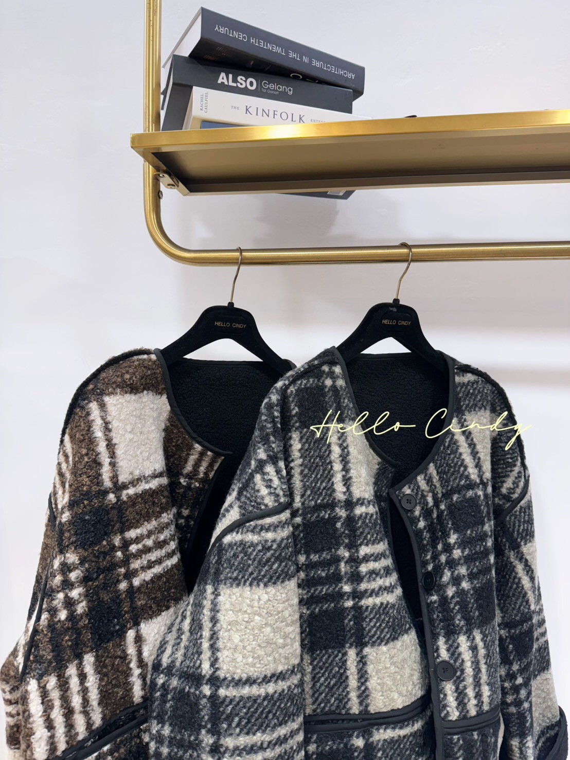 B11082 法式格紋仿羔羊毛大衣