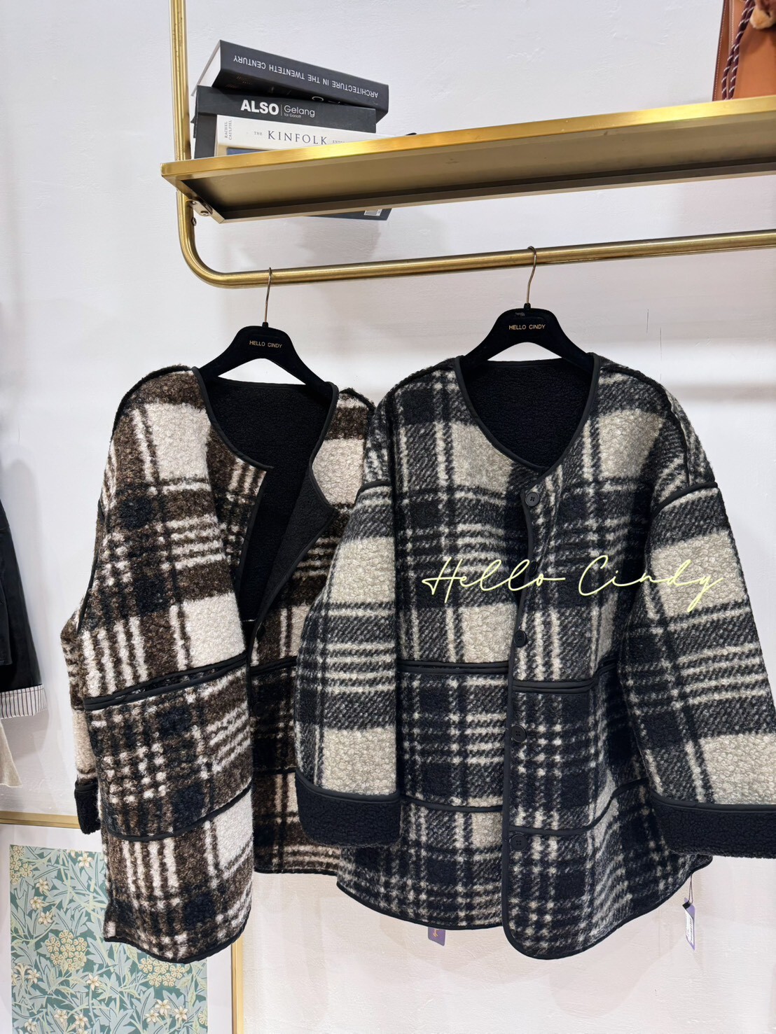 B11082 法式格紋仿羔羊毛大衣