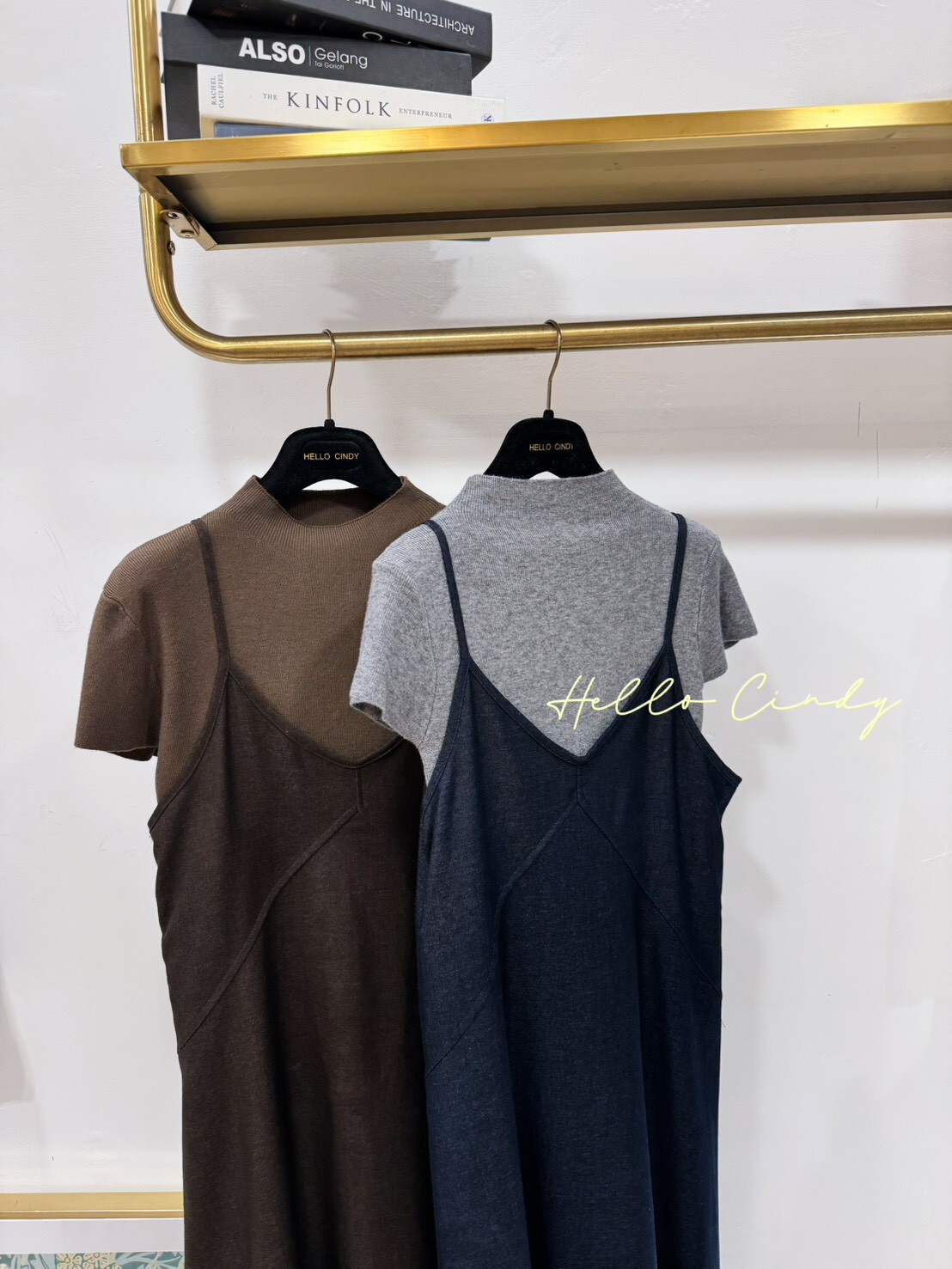 B11085 超顯瘦兩件式針織上衣+吊帶長洋裝組