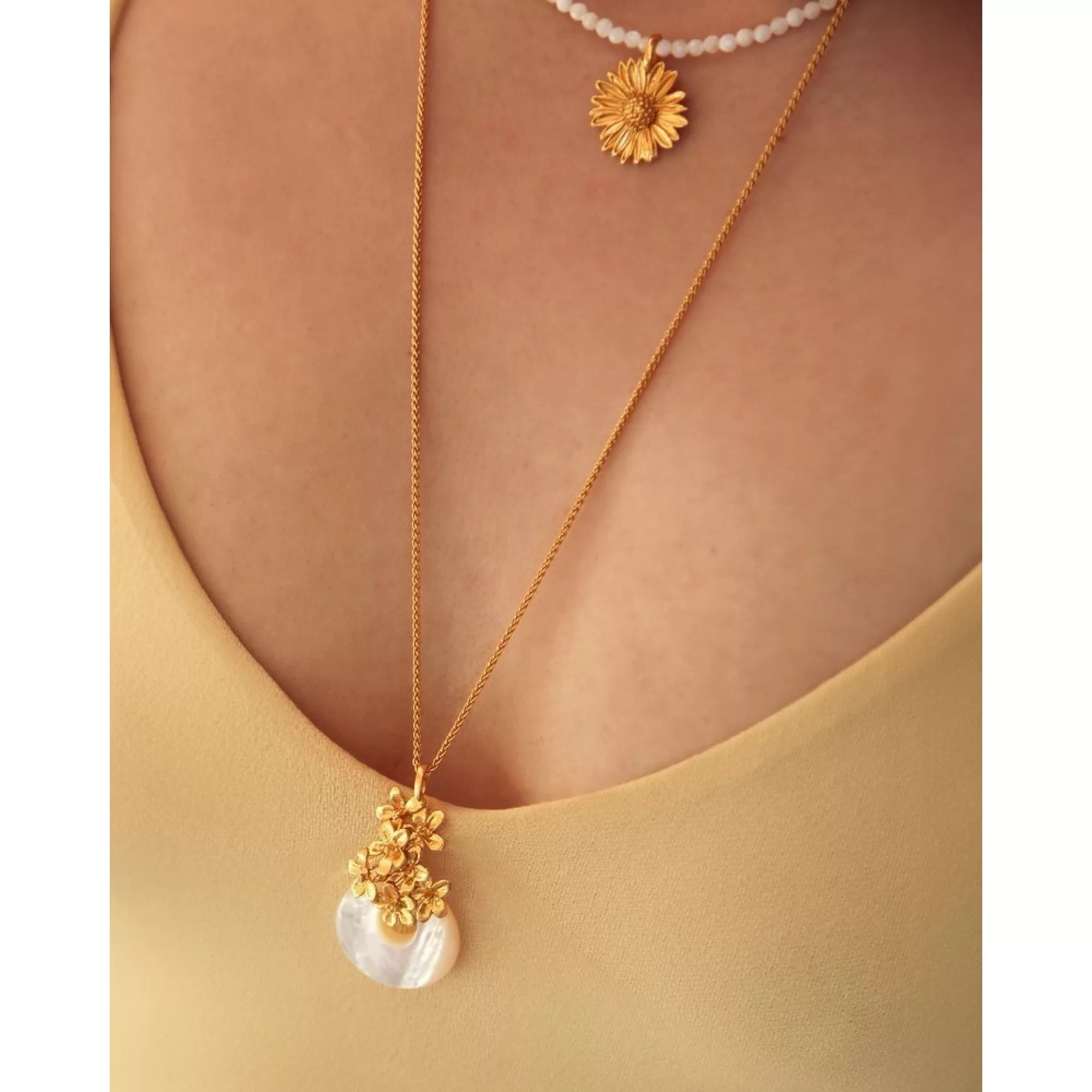 1TA0524-496 THALLO Persephone Necklace Statement Layer Long 24K Gold Vermeil on Sterling Silver - Mother of Pearl #s751b (A-SK-E)