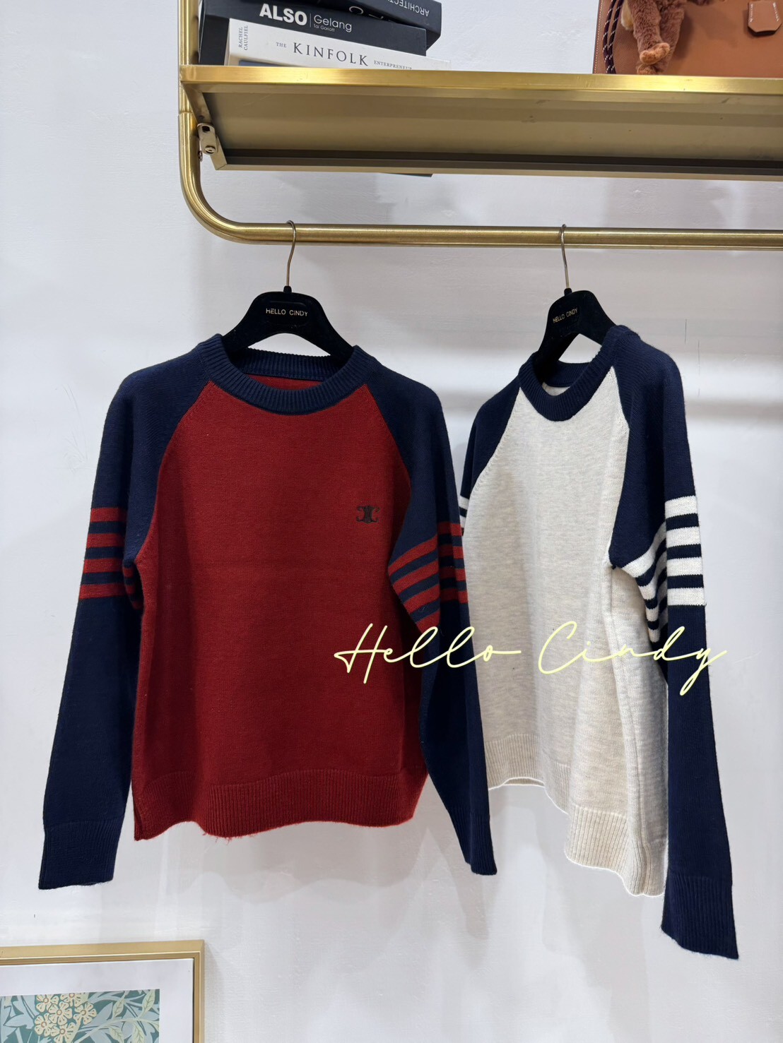 B11091 法式袖配色顯瘦針織上衣