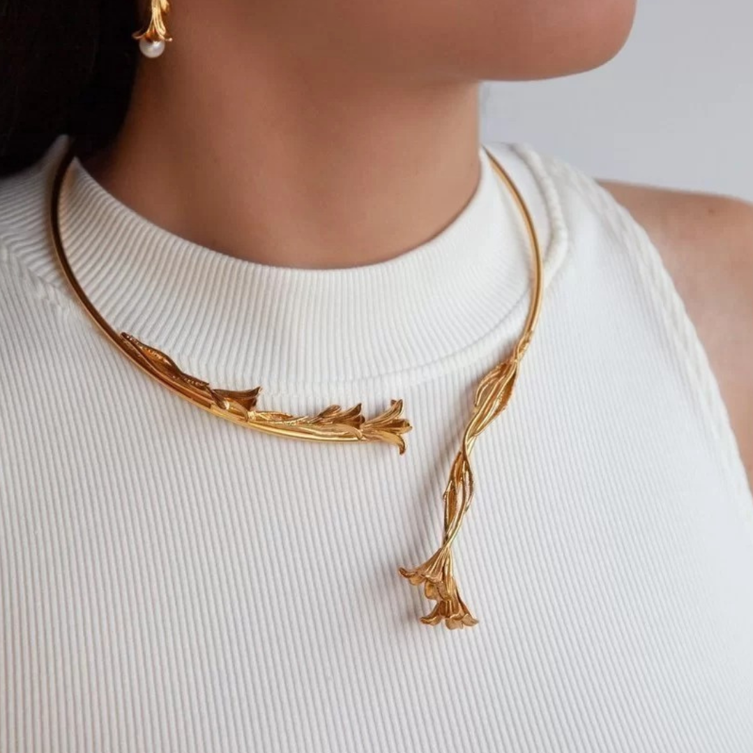 1TA0524-482 THALLO Eli Necklace Statement, With Flexible Wire, 24K Gold Vermeil on Sterling Silver #s331b (A-SK-E)