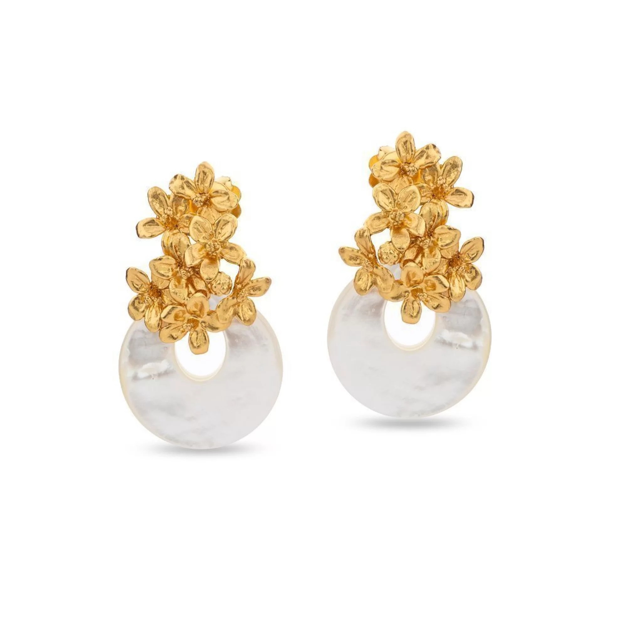 1TA0524-479 THALLO Persephone Earrings Statement Drops & Dangles 24K Gold Vermeil on Sterling Silver Mop #s768b (A-SK-E)