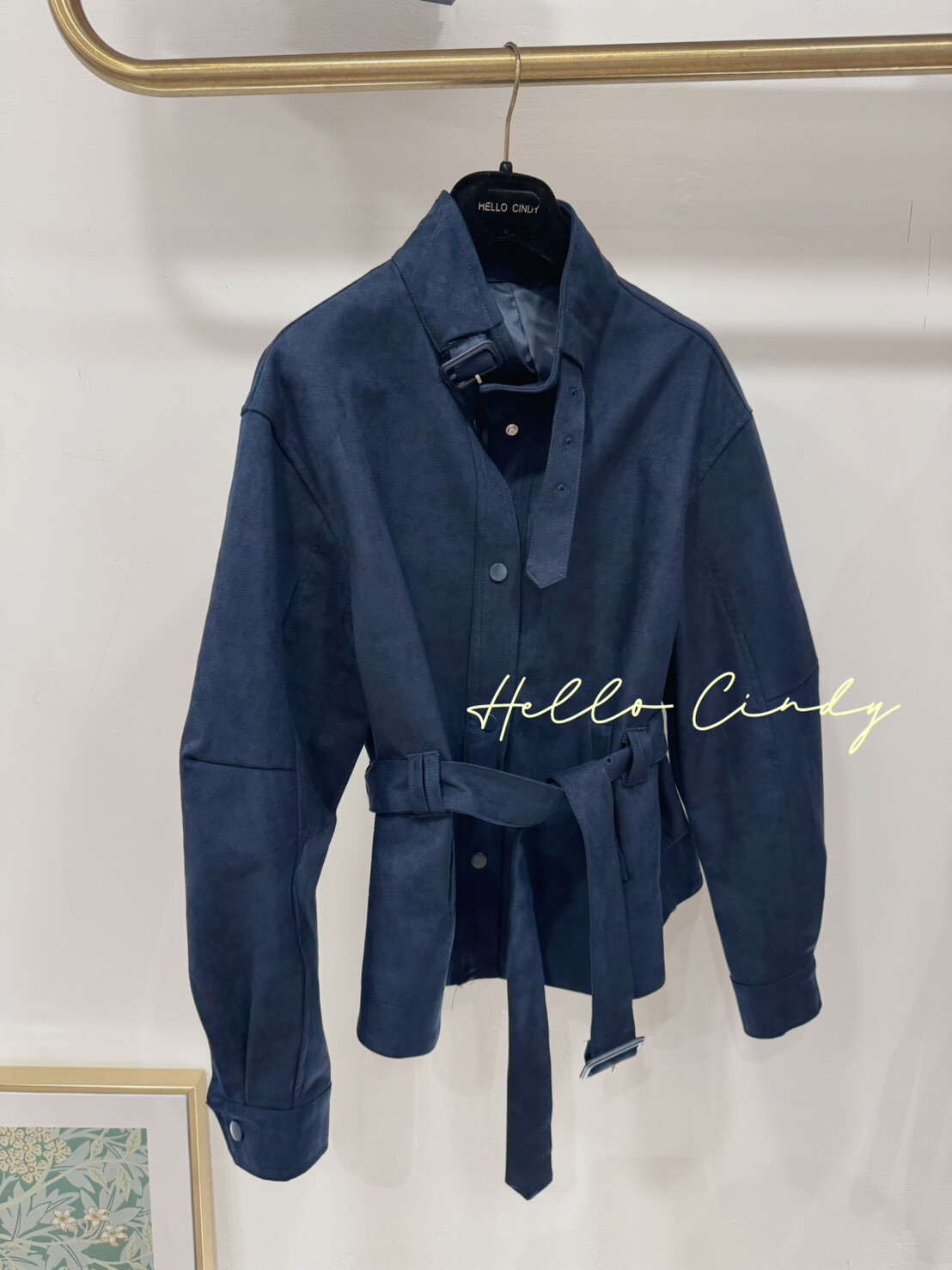 B11101 質感超好的小立領仿麂皮感綁帶小外套