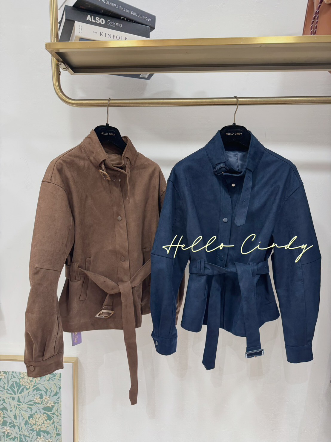 B11101 質感超好的小立領仿麂皮感綁帶小外套