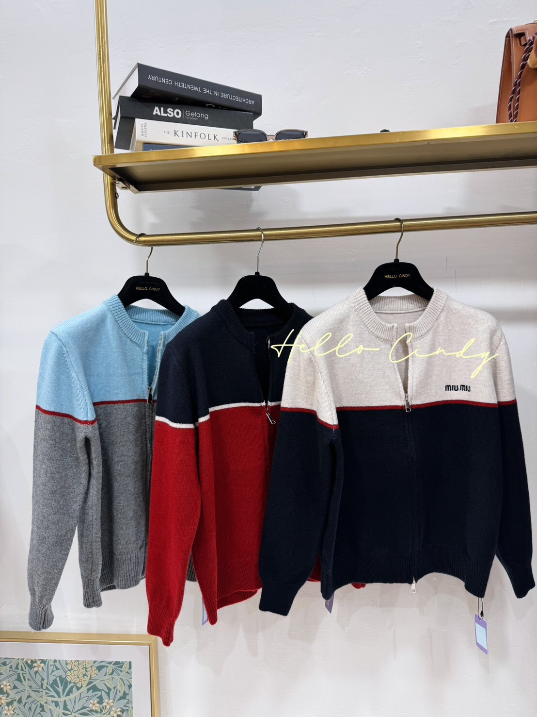 B11121 超甜美學院風撞色針織拉鏈外套