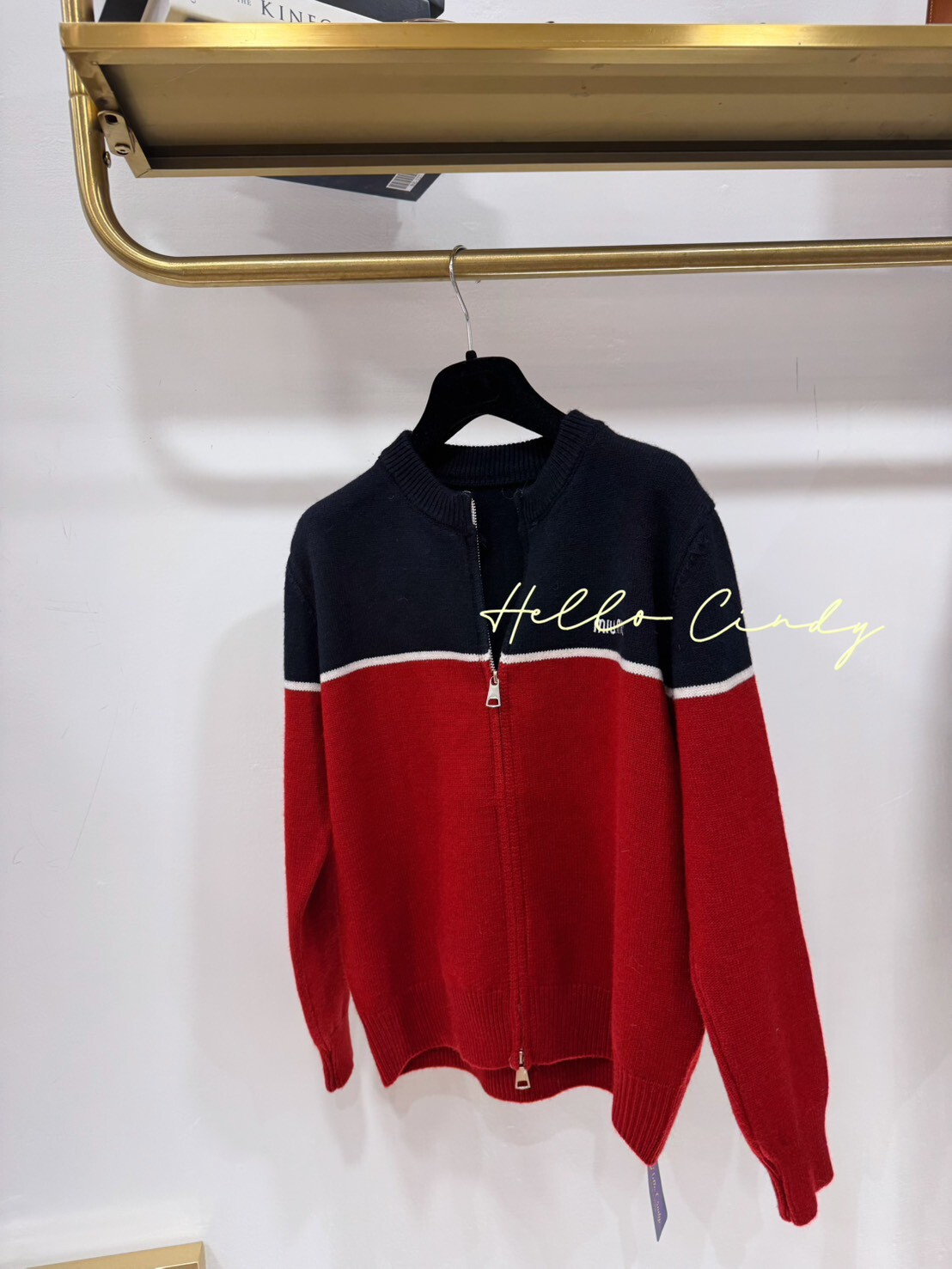 B11121 超甜美學院風撞色針織拉鏈外套