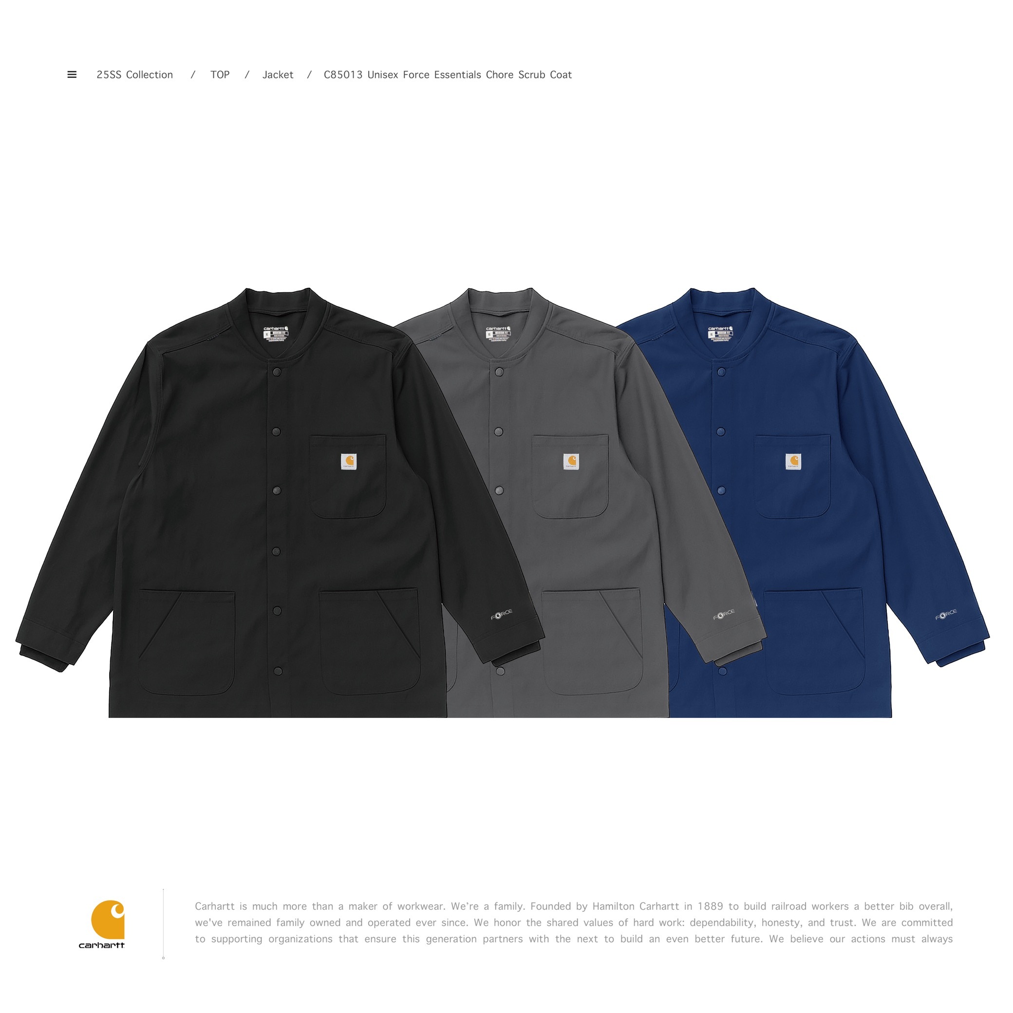 CARHARTT - C85013 Unisex Force Essentials Chore Scrub Coat