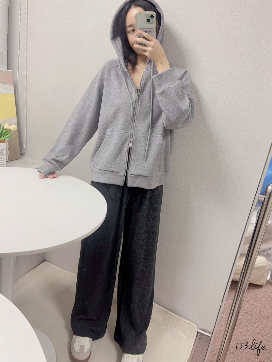 秋冬休閒腰鬆緊坑條深灰針織寬褲(XXS-L)(九分/長款)