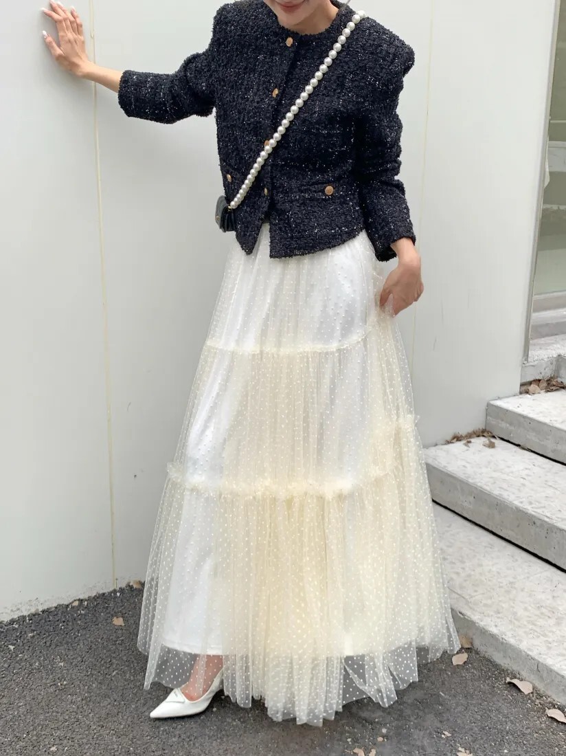 浪漫配色點點層次蛋糕裙A字傘擺紗裙-F / 2色 (Elegant & Love)