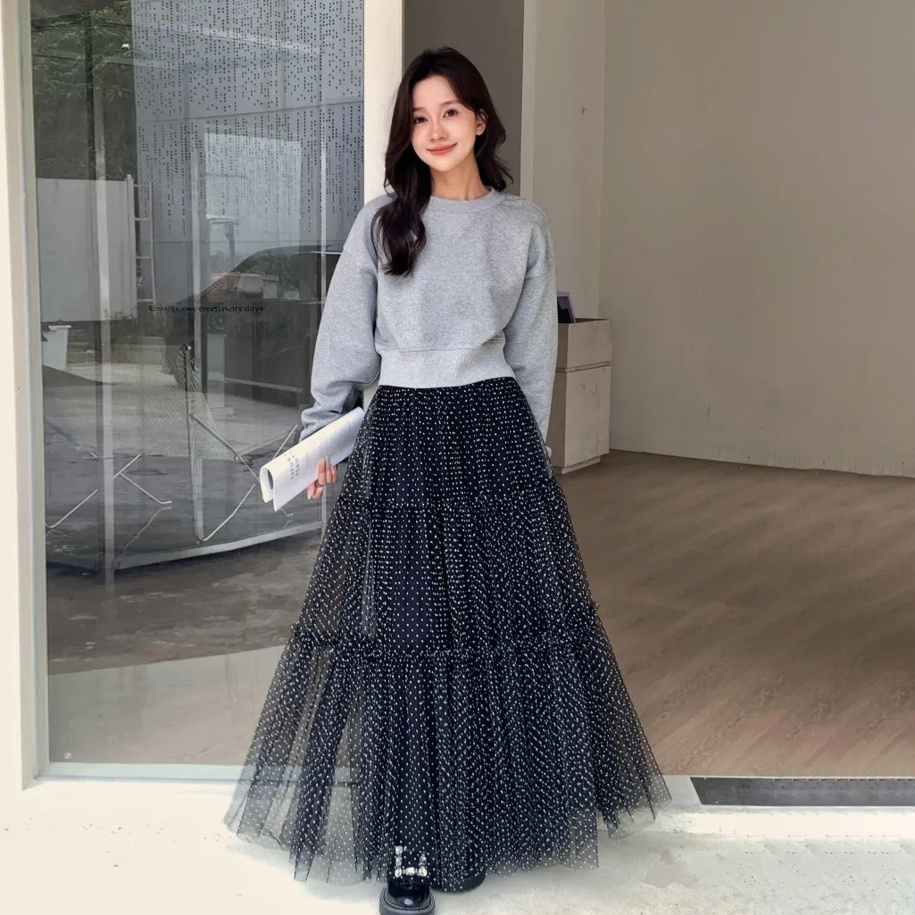 浪漫配色點點層次蛋糕裙A字傘擺紗裙-F / 2色 (Elegant & Love)